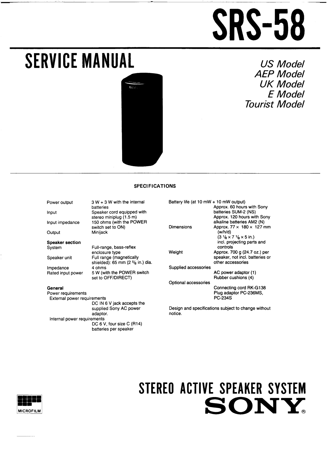 Sony SRS-58 Service manual