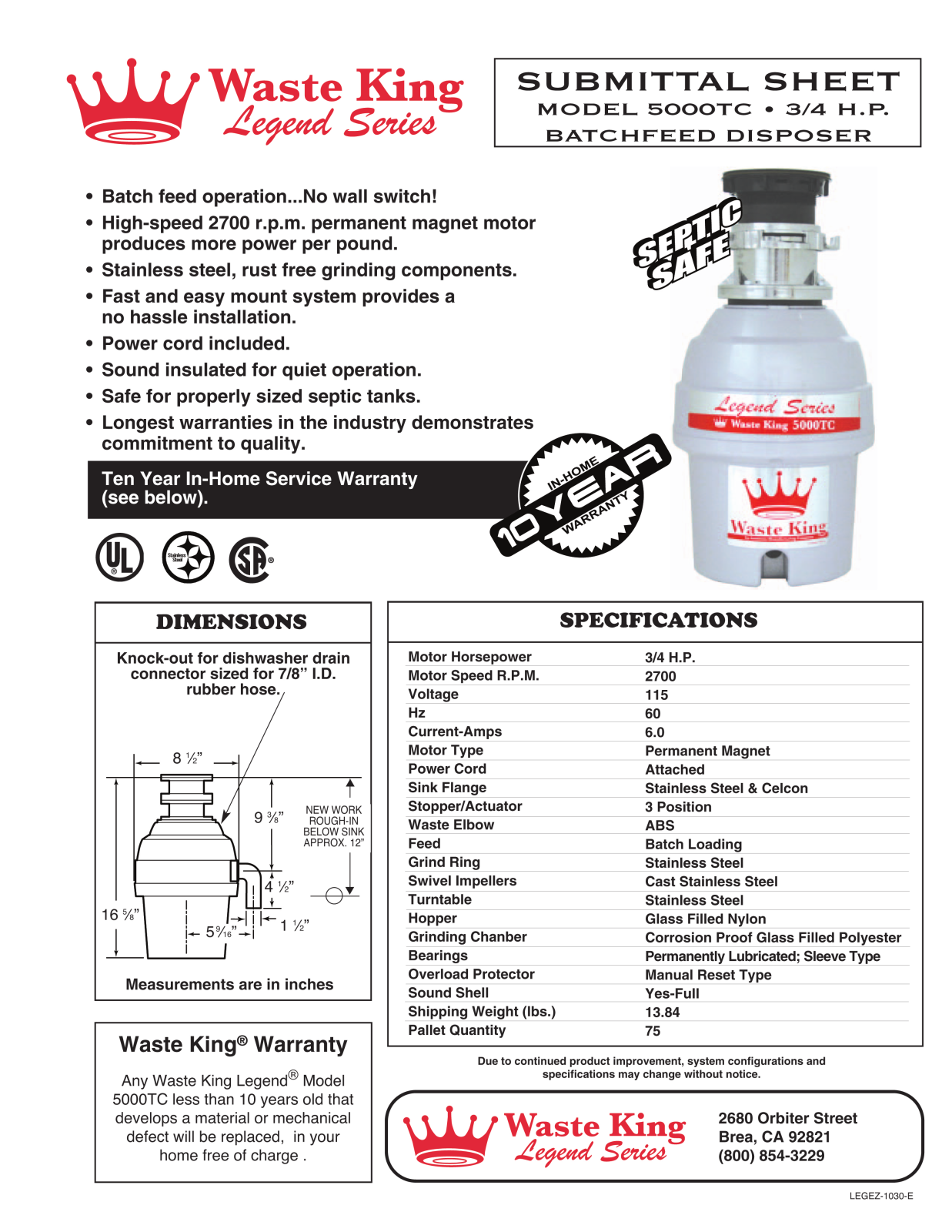 Waste King 5000TC User Manual