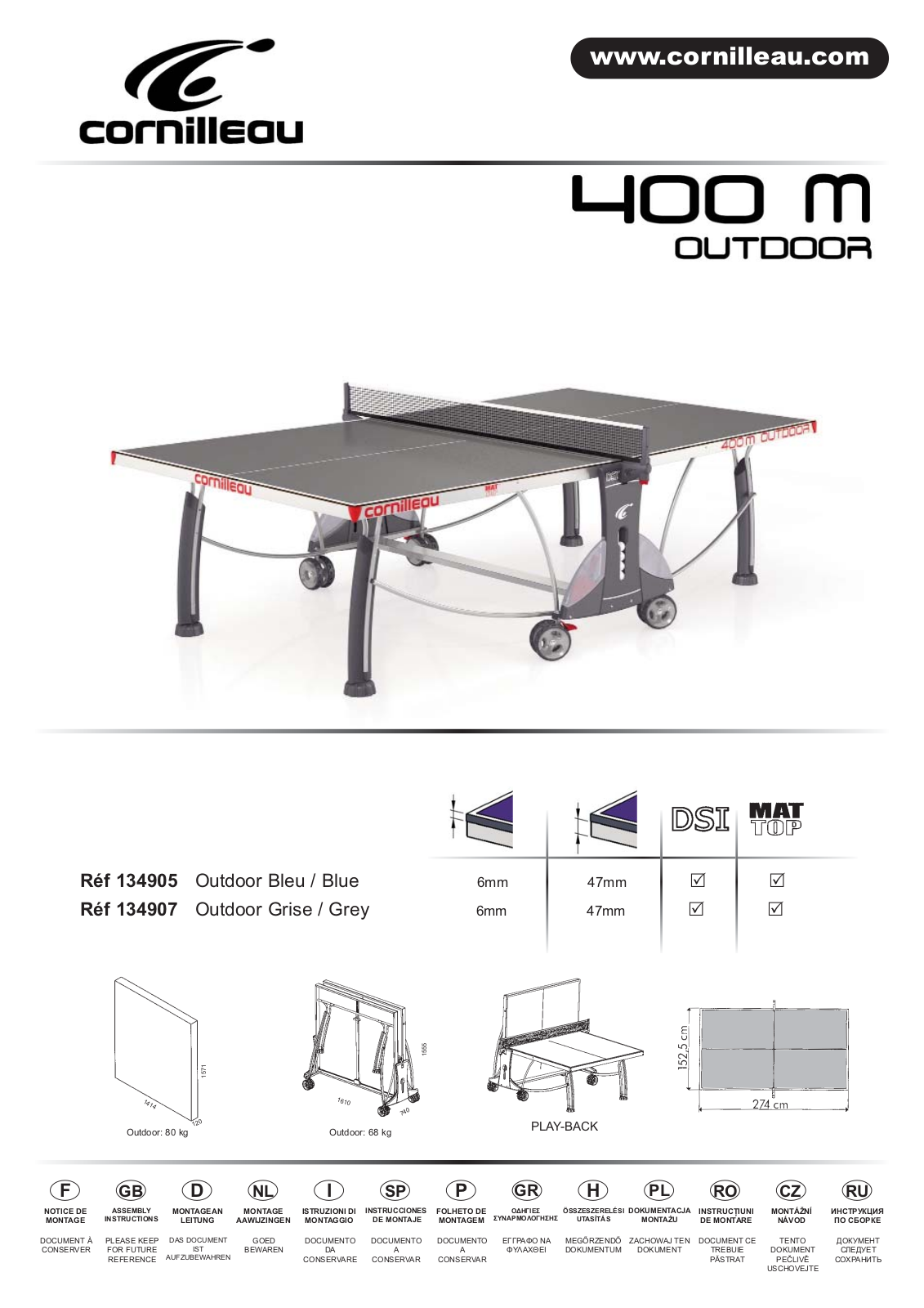 CORNILLEAU SPORT 400 OUTDOOR, SPORT 400M OUTDOOR User Manual