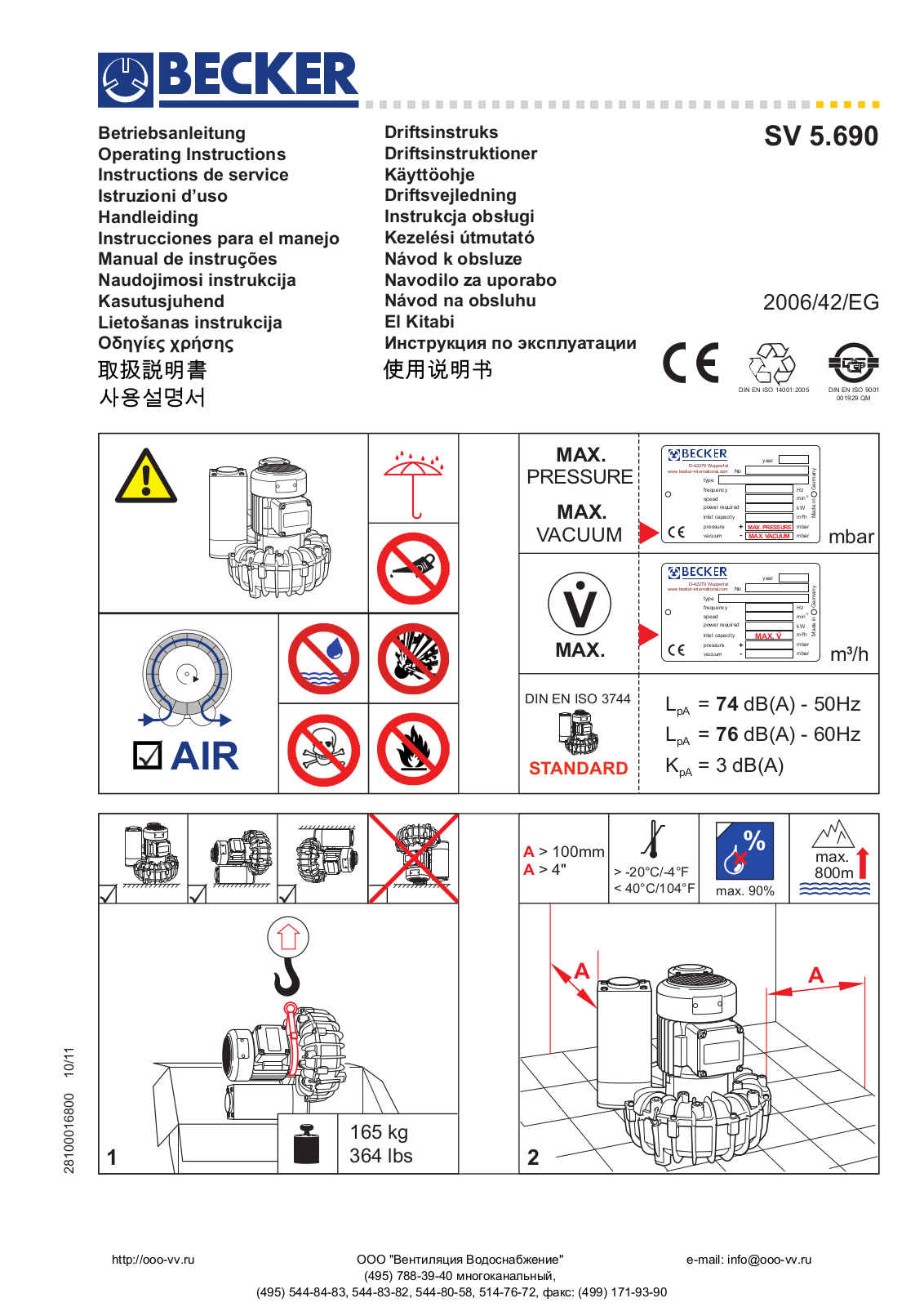 Becker SV 5.690 Operating Instructions Manual