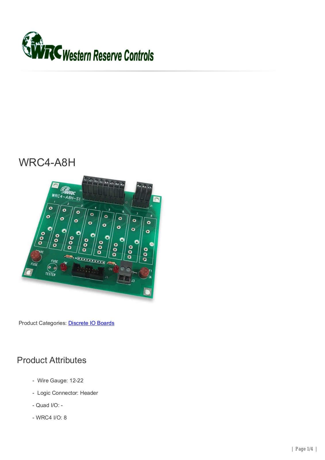 Western Reserve Controls WRC4-A8H Data Sheet