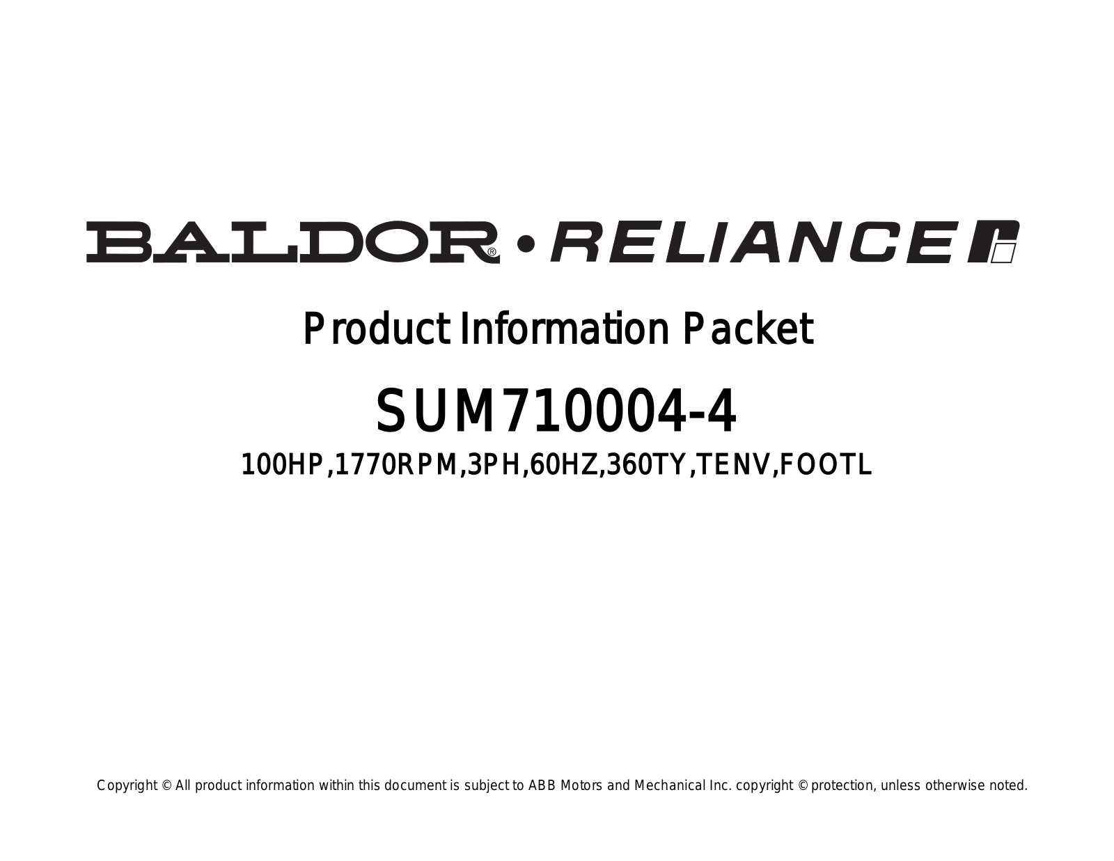 Baldor SUM710004-4 Product Information Sheet