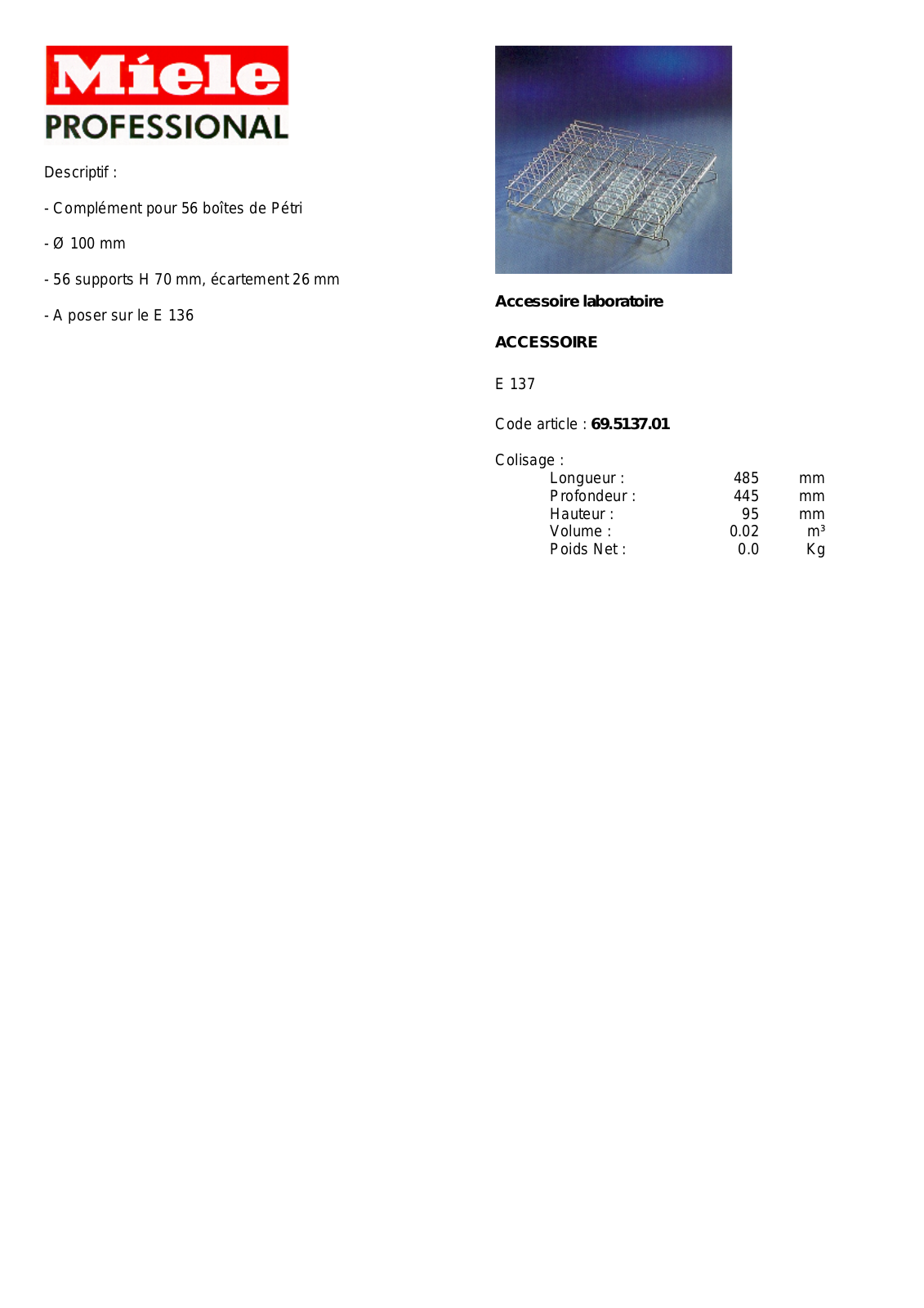 MIELE E 137 DESCRIPTIF User Manual