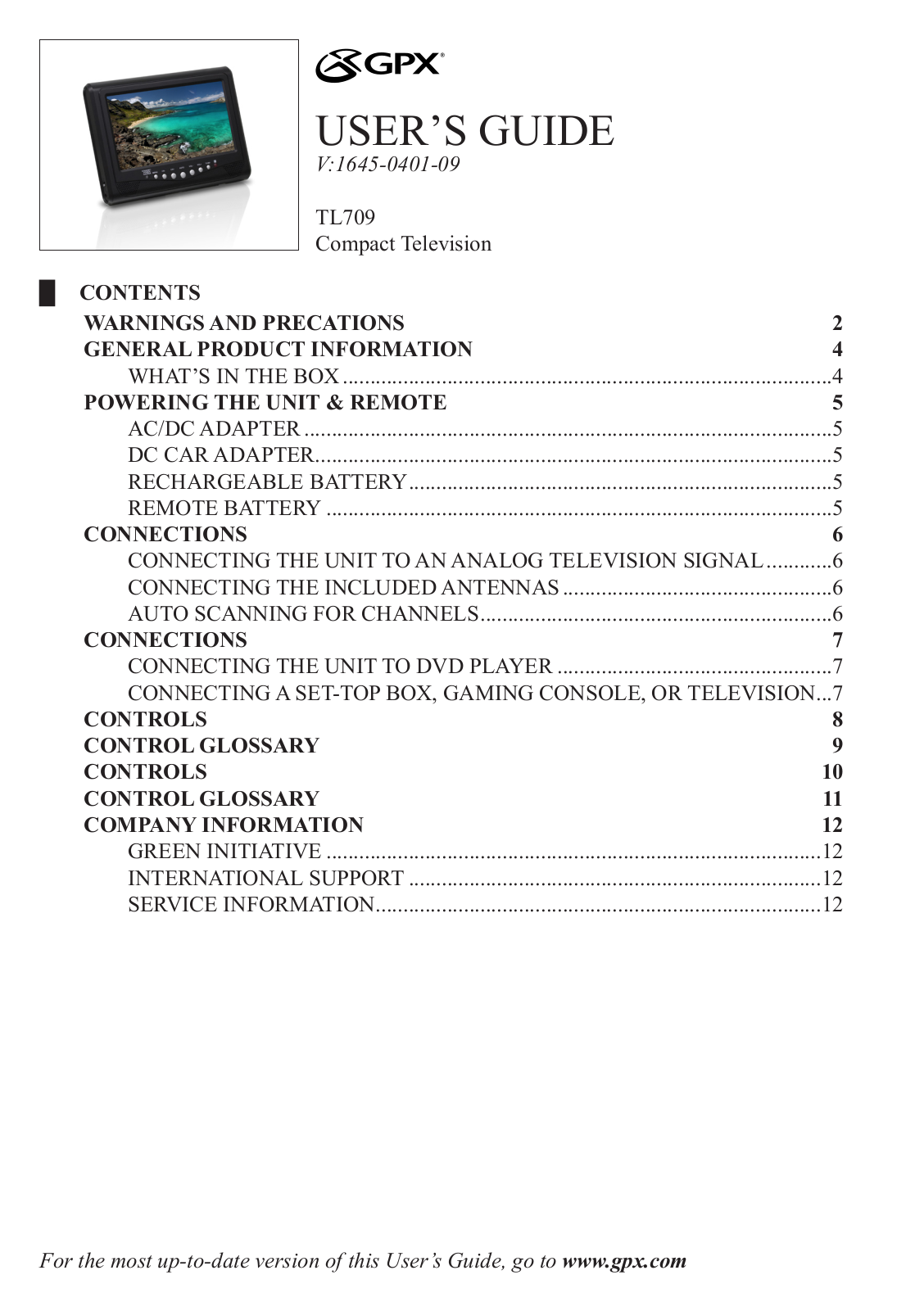 GPX TL709R Owner's Manual