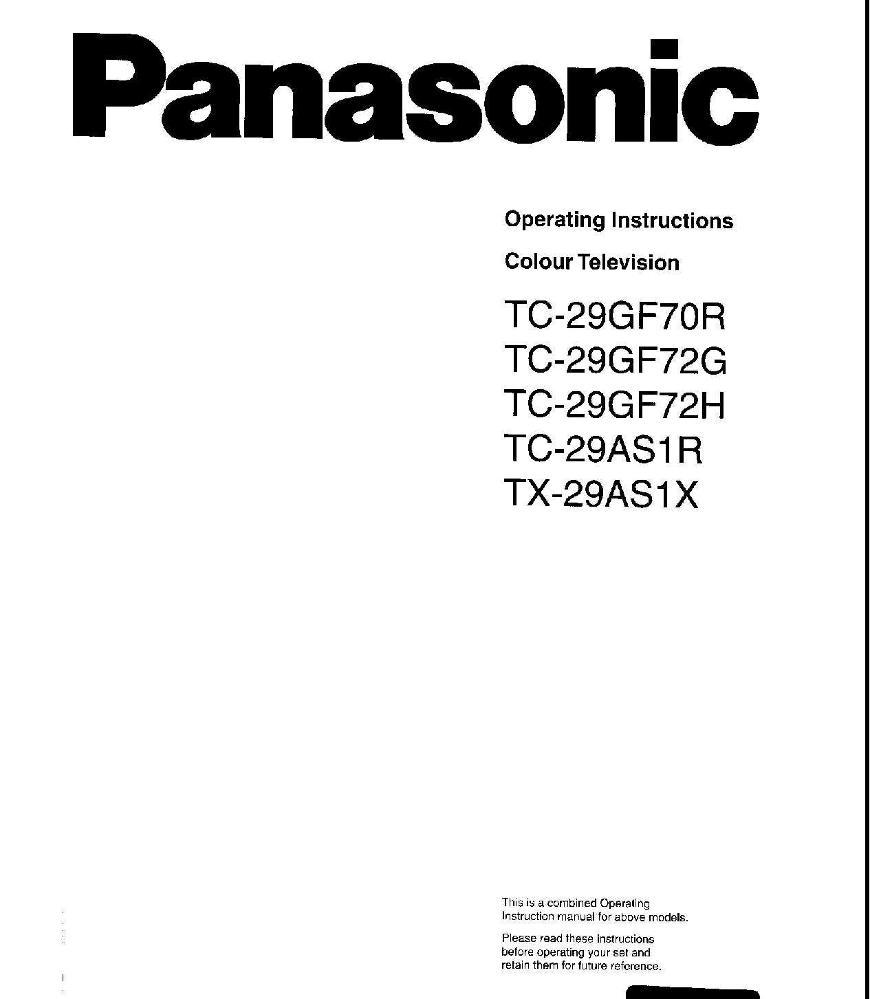 Panasonic TC-29GF70R, TX-29AS1X, TC-29GF72H, TC-29AS1R, TC-29GF72G User Manual