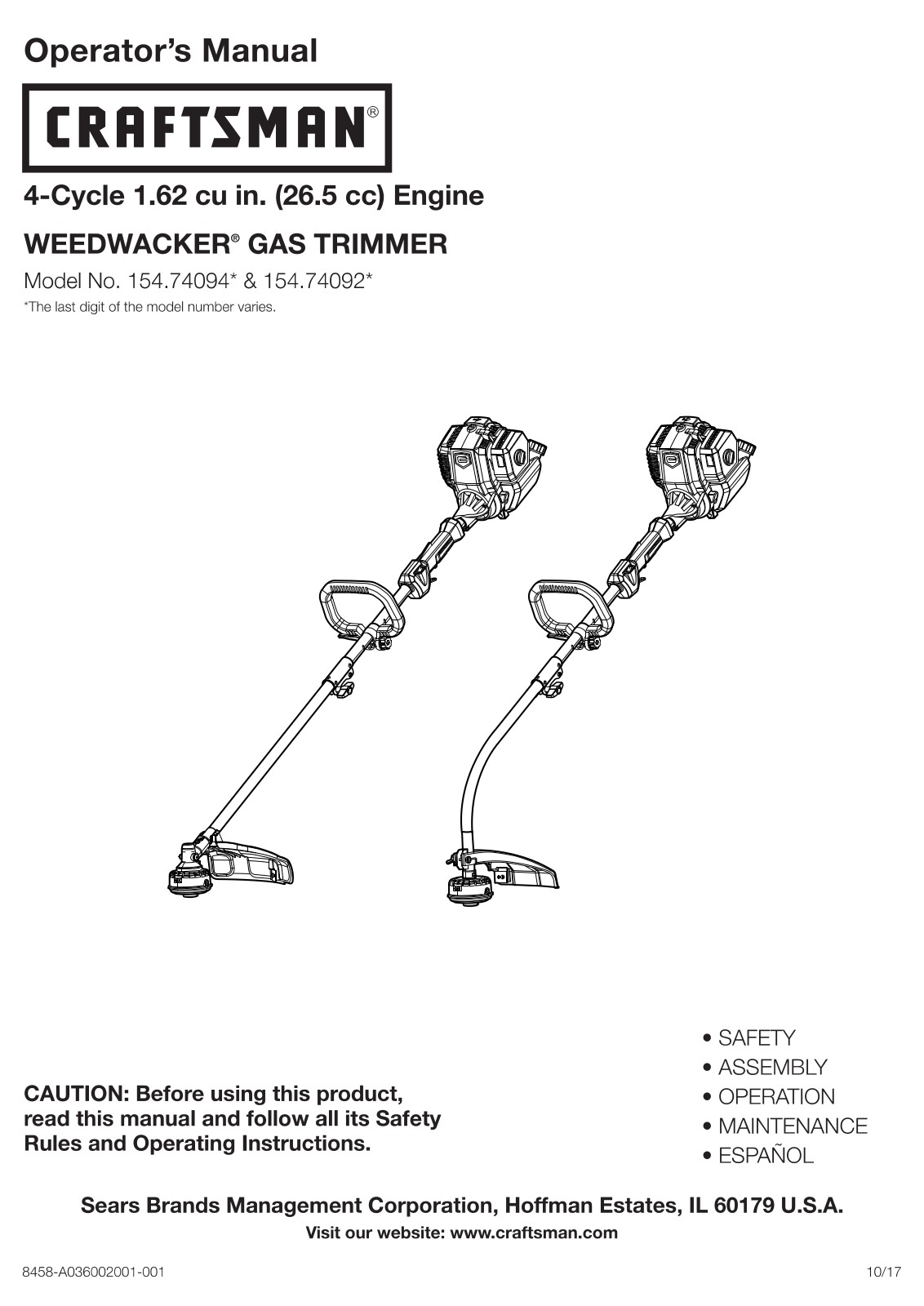 Craftsman 154740940, 154740920 Owner’s Manual