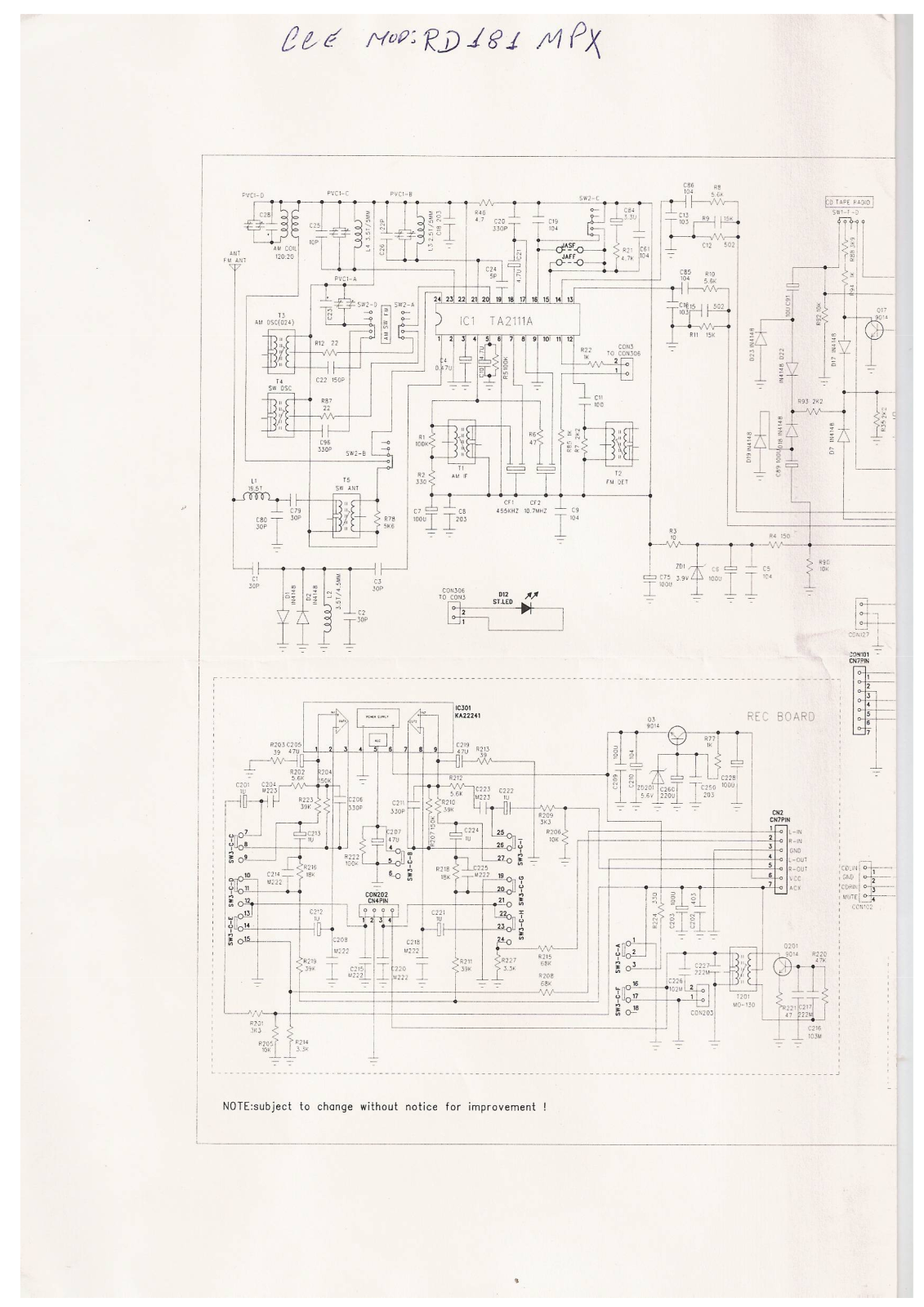 CCE RD-181MPX Schematic