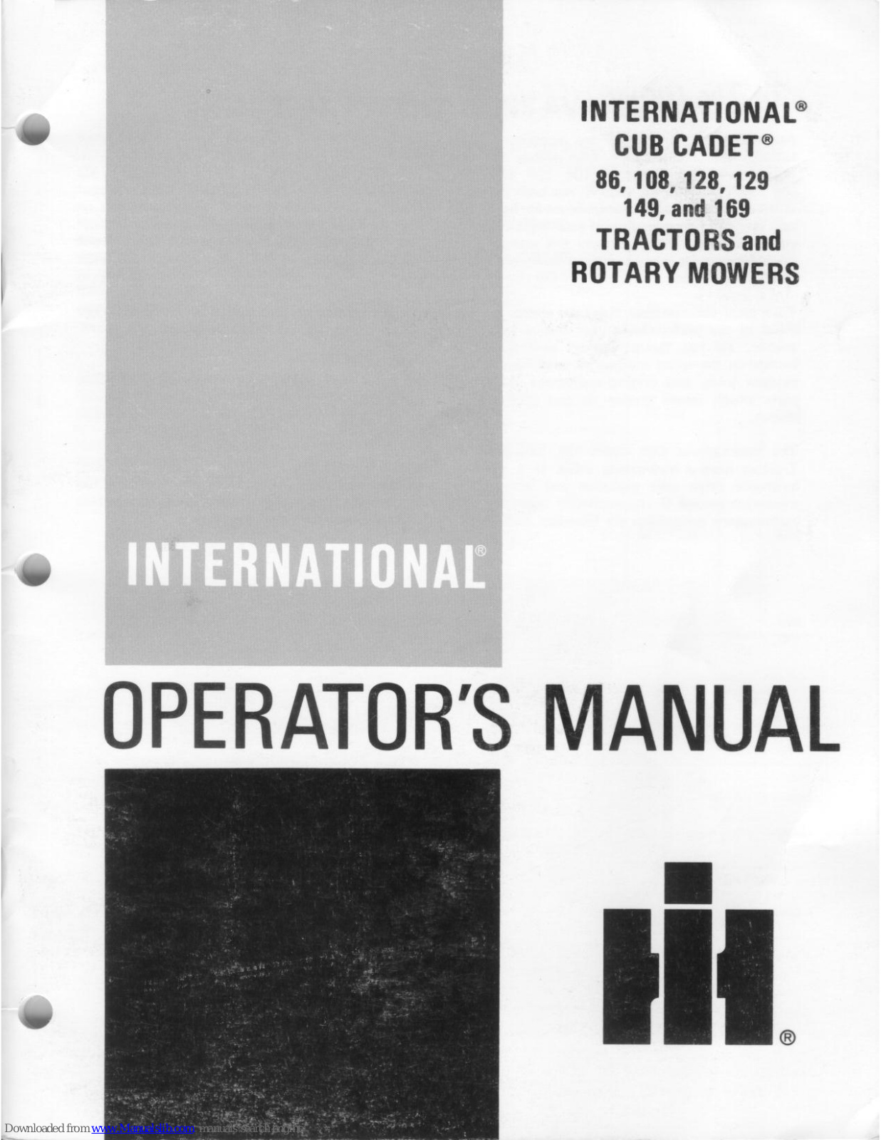 International 86, 108, 129, 149, 169 Operator's Manual