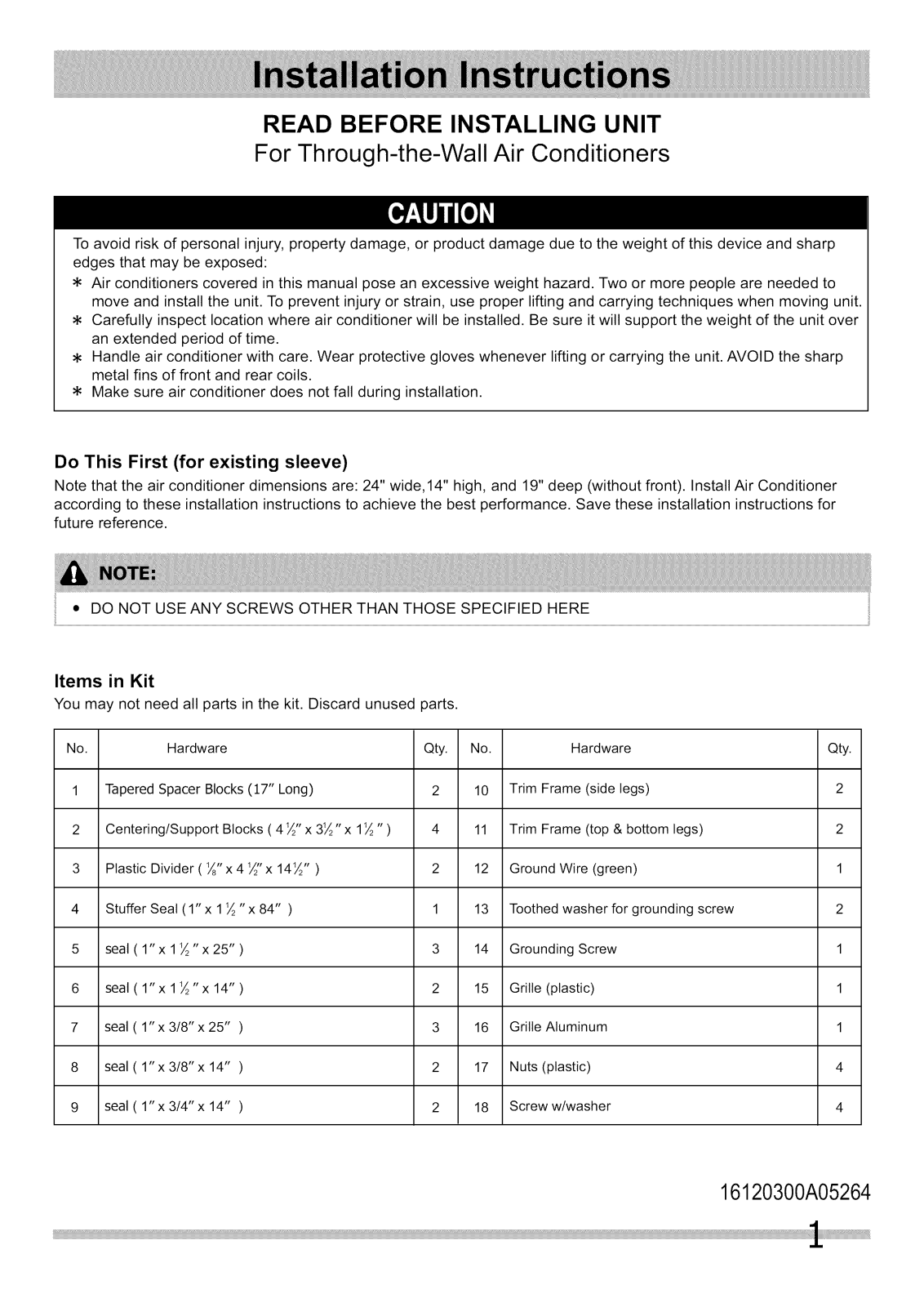 Kenmore Elite 25377135512, 25377085510, 25377085512, 25377135510 Installation Guide