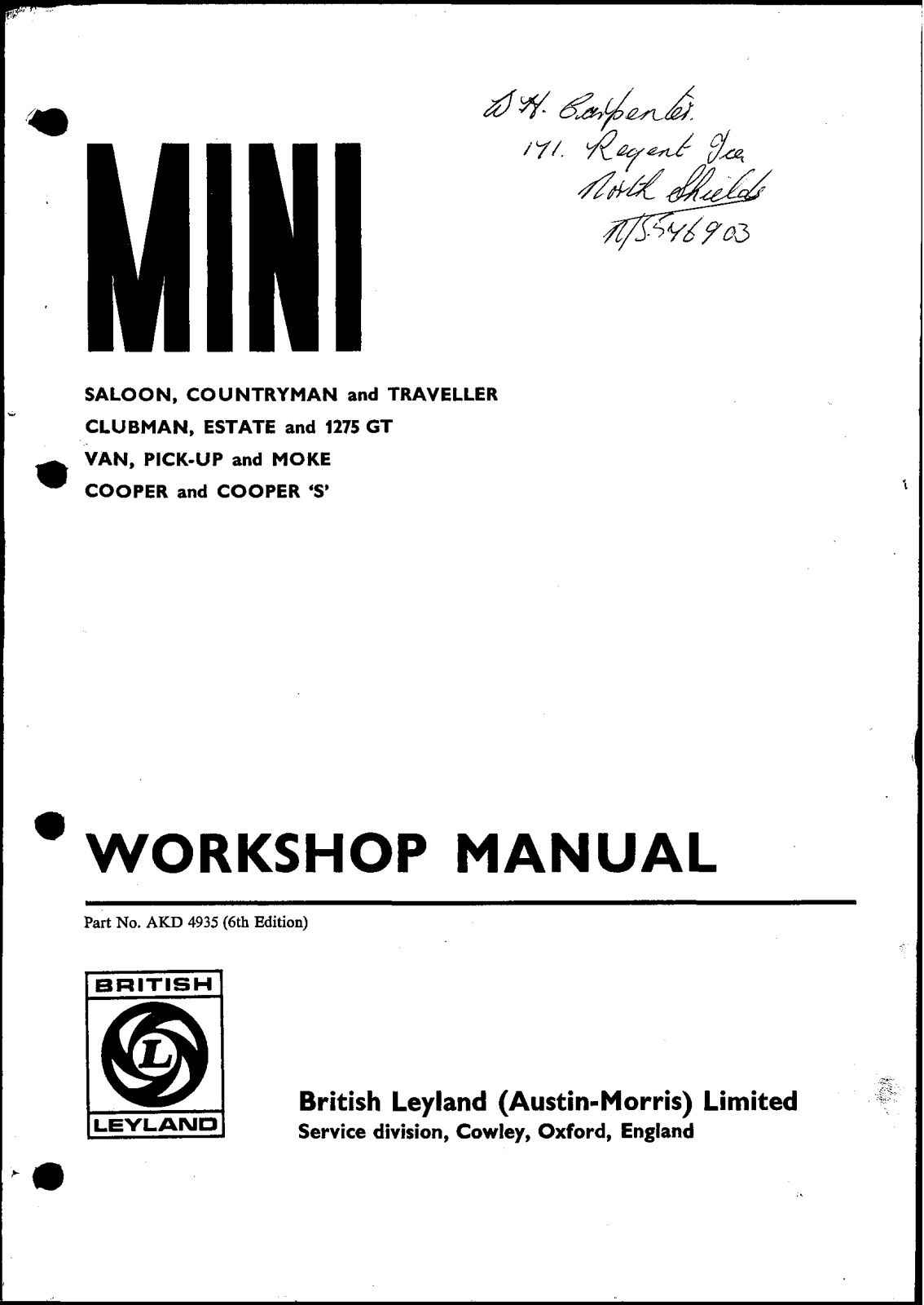 MINI Cooper S  1971, Cooper Countryman  1971, Cooper Clubman  1971, Cooper  1971 User Manual