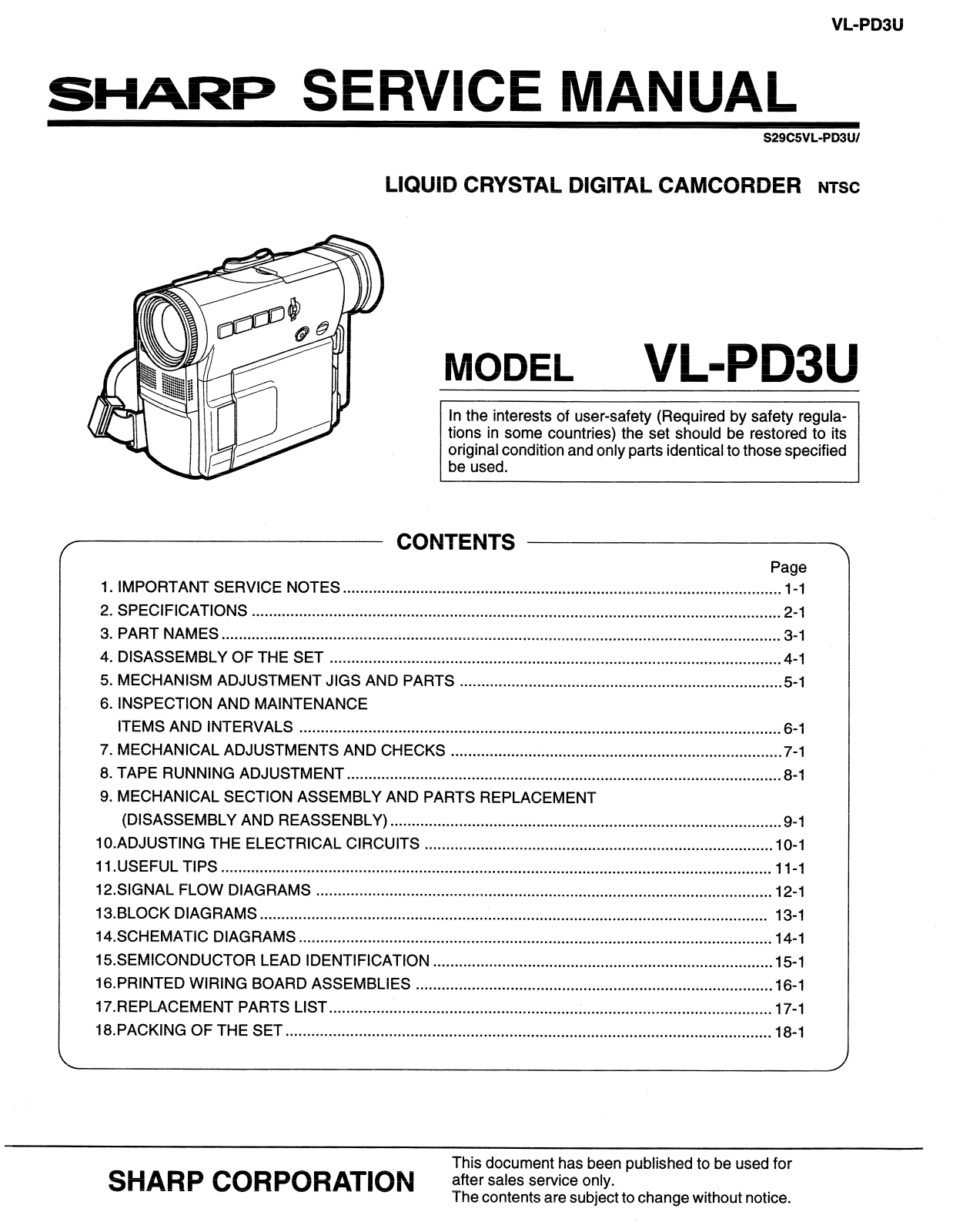 SHARP VL-PD3U Service Manual