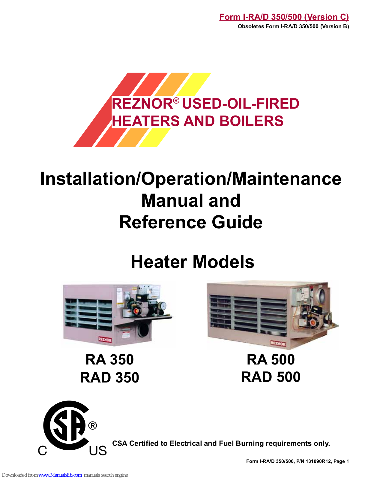 CSA RA 350, RAD 350, RA 500, RAD 500 Installation Manual - ManualMachine.com
