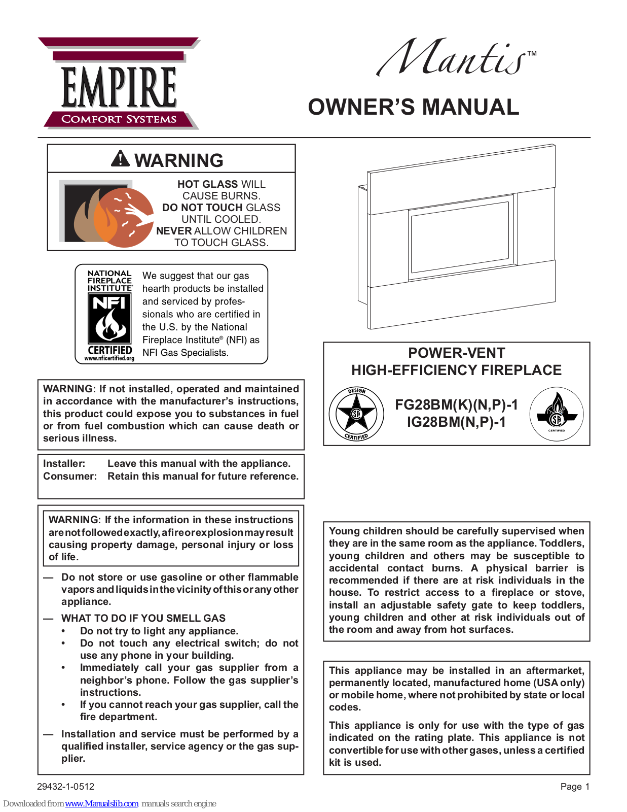 Empire Comfort Systems FG28BMKN-1, FG28BMN-1, FG28BMP-1, IG28BMN-1, IG28BMP-1 Owner's Manual