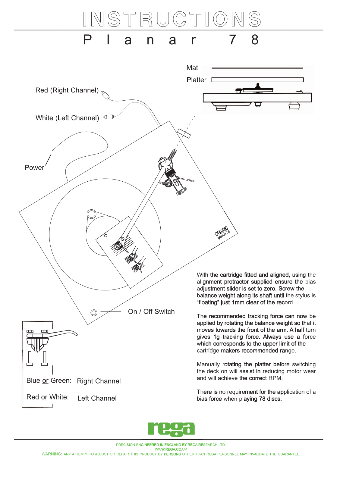 Rega Research Planar 78 Owners manual