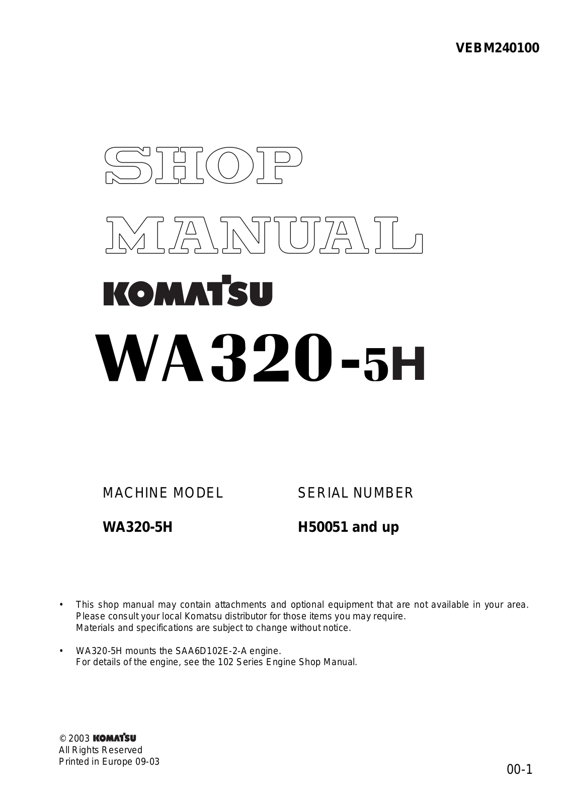 KOMATSU WA320-5-S SHOP MANUAL