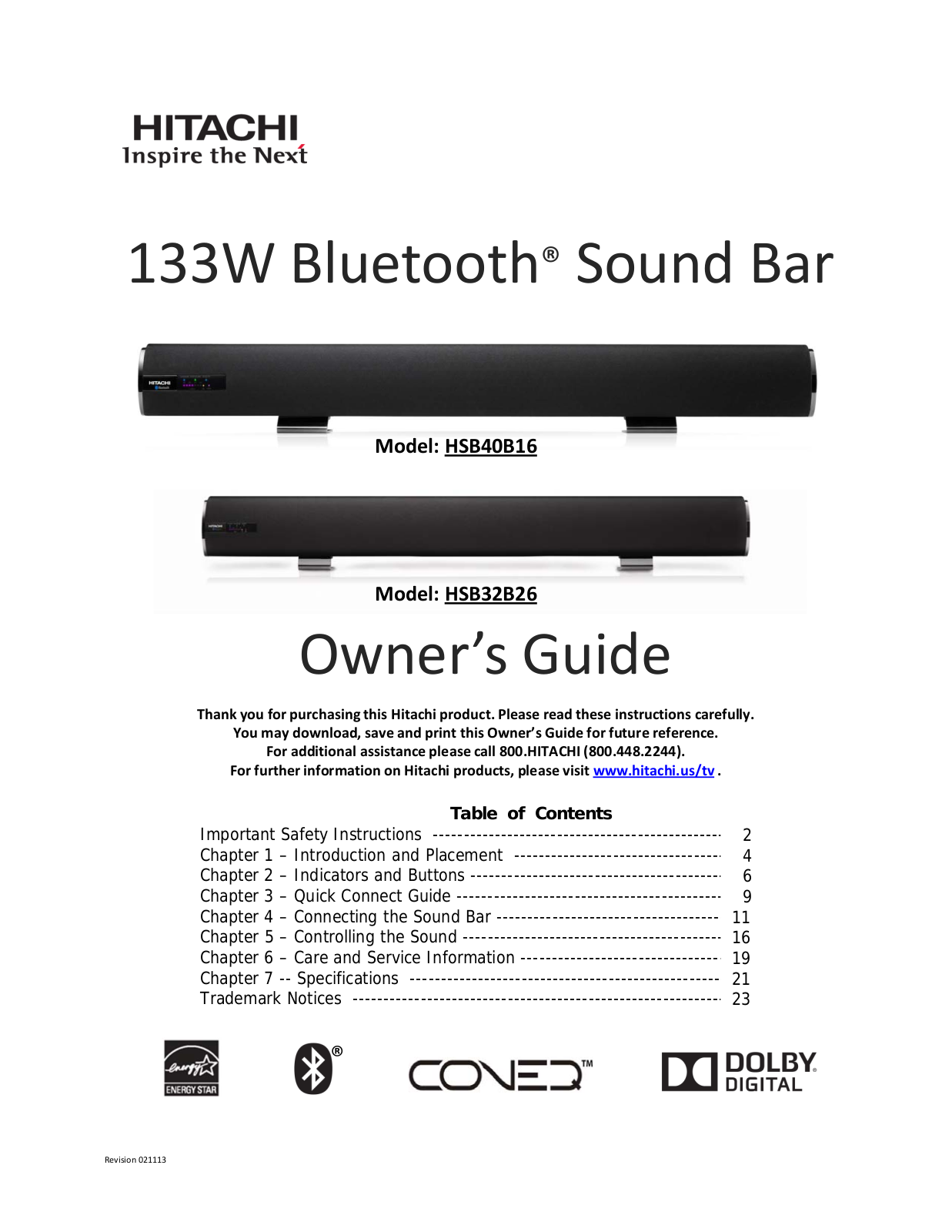 Hitachi bluetooth sound bar User Manual