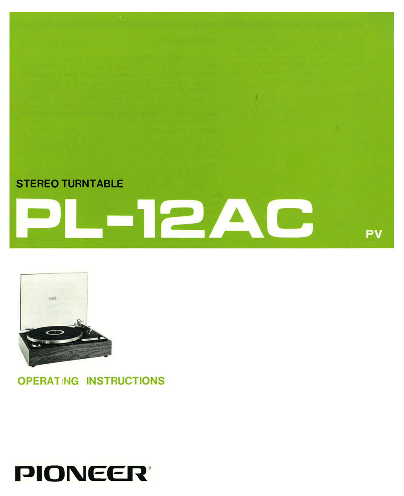 Pioneer PL-12-AC Owners manual