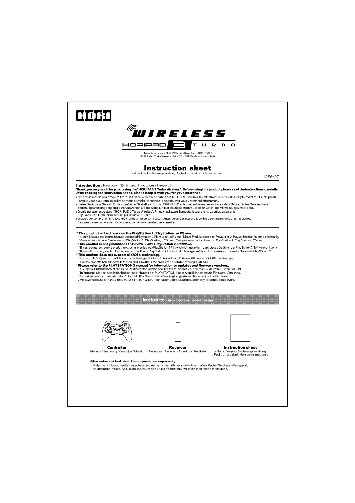 HORI HP3 1358A, HP3 1358B User Manual