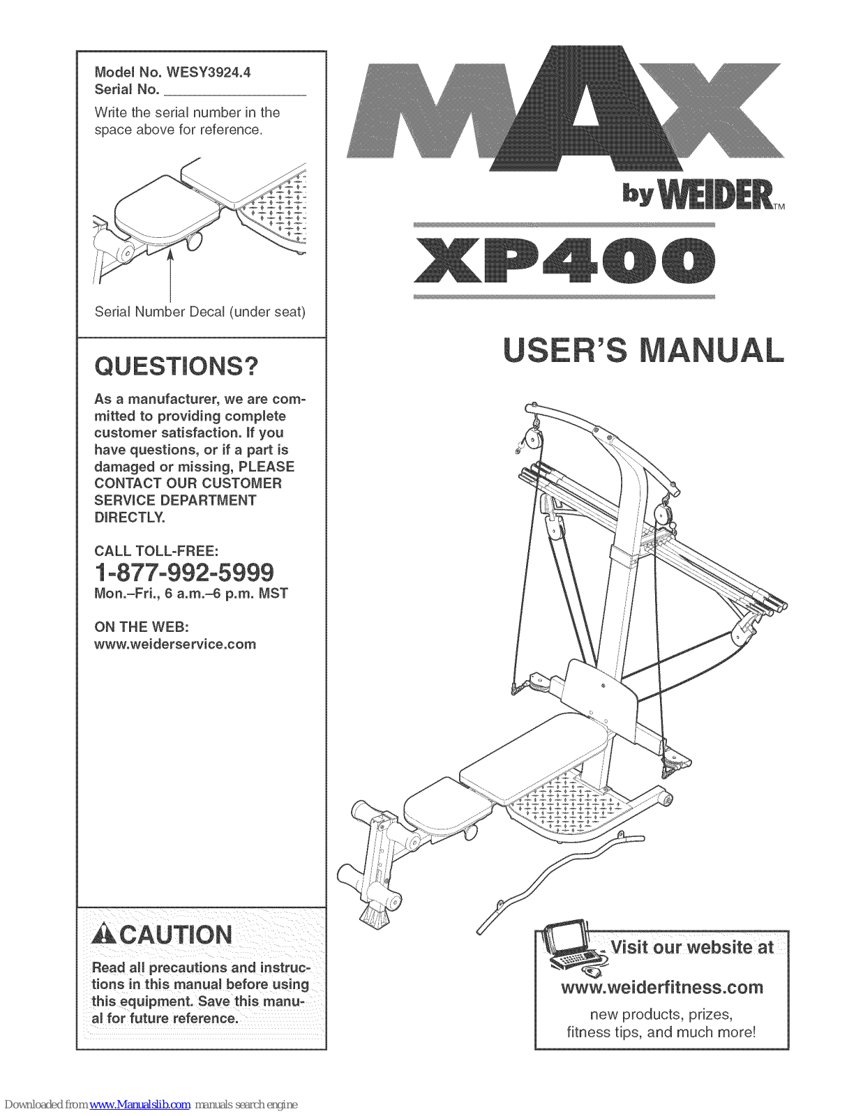 Weider MAX XP400, WESY3924.4 User Manual - ManualMachine.com