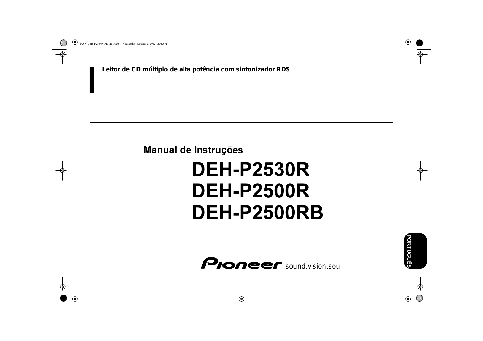 Pioneer DEH-P2500RB, DEH-P2530R User manual