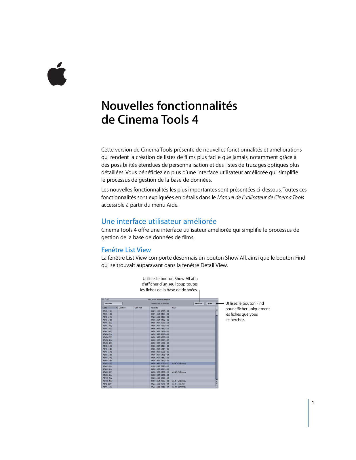 Apple CINEMA TOOLS 4 Functions Manual