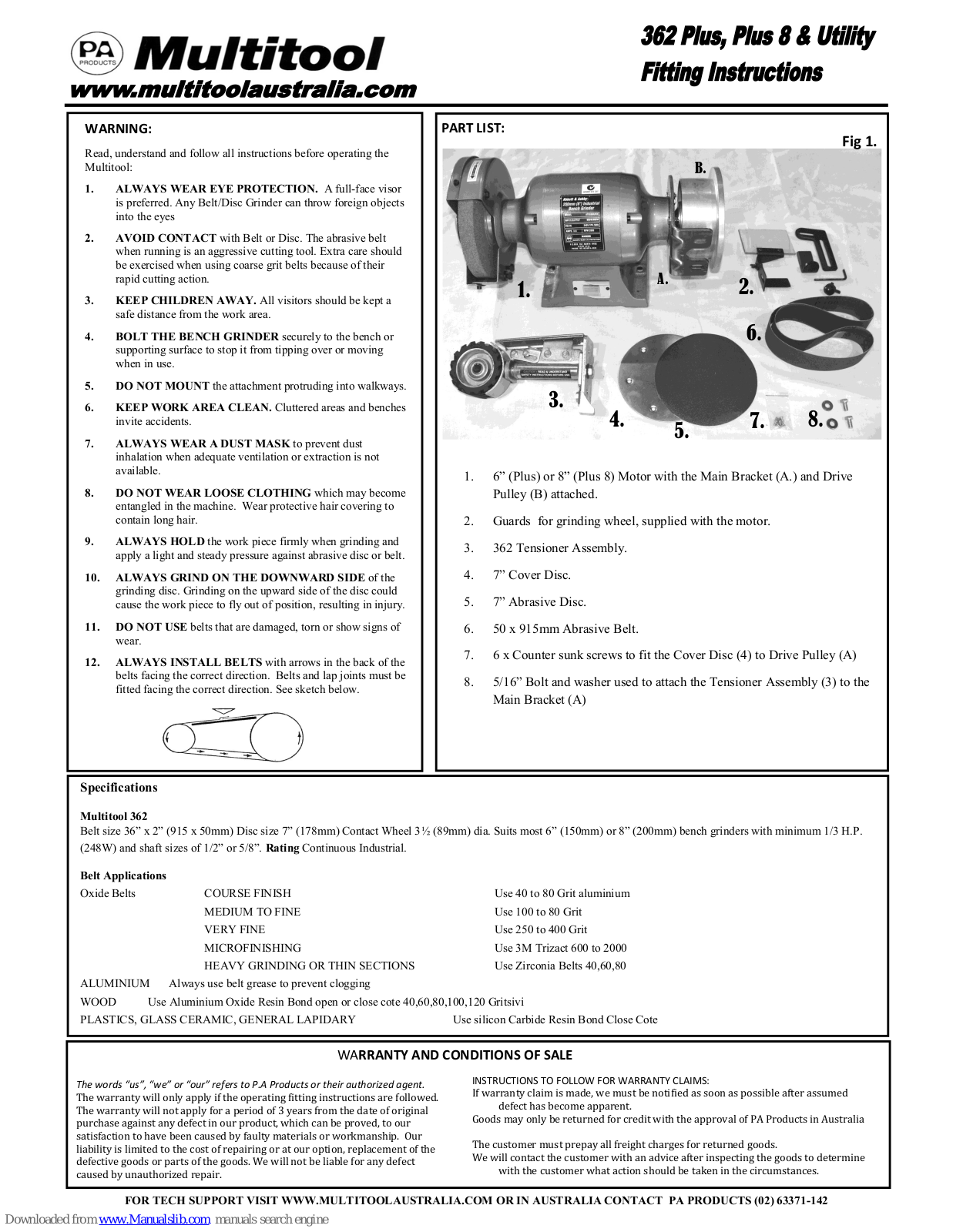 Multitool 362 Plus, Plus 8, Utility Fitting Instructions Manual