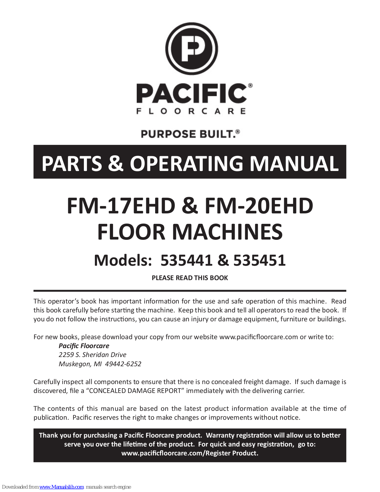 Pacific FM-17EHD, FM-20EHD, FM-17DS, FM-20DS, 535421 Installation Manual