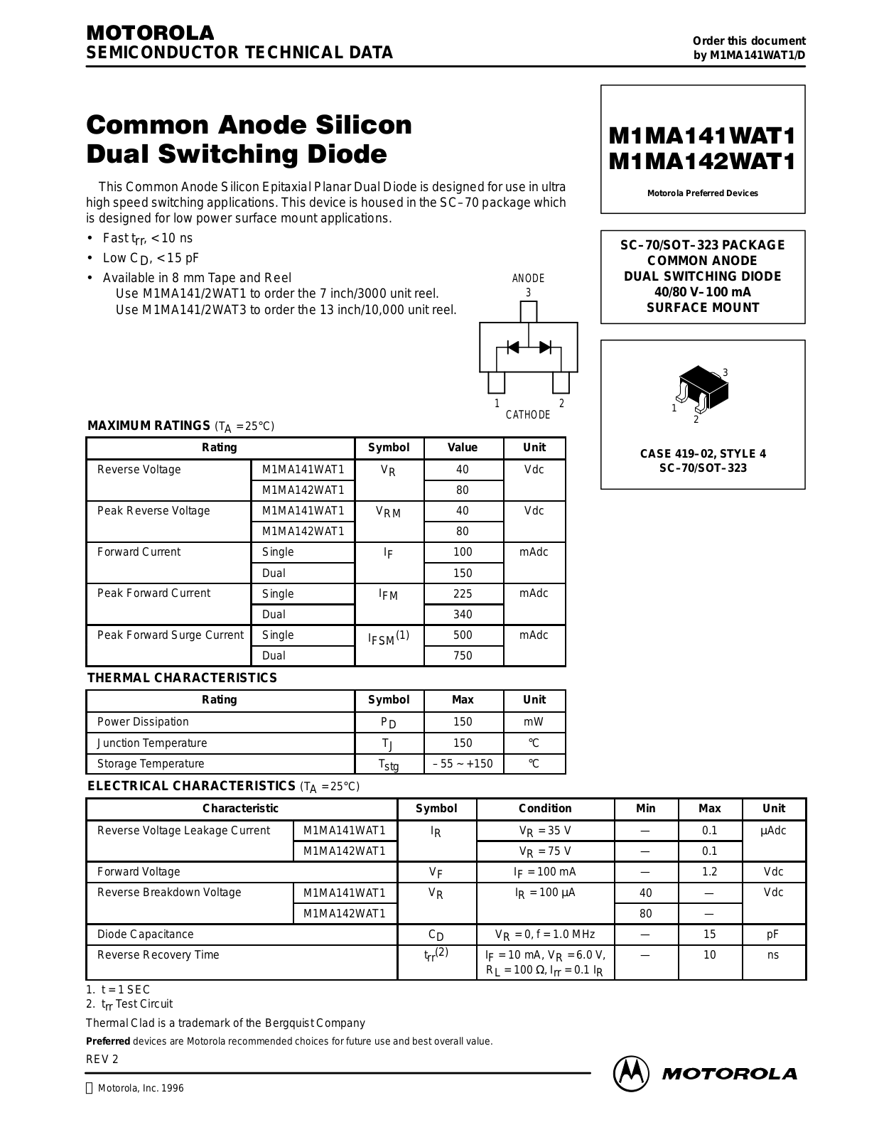 Motorola M1MA142WAT1 Datasheet