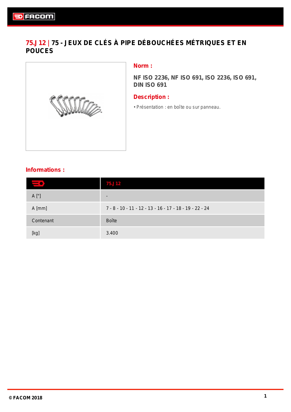 Facom 75.J12PB Specification - ManualMachine.com