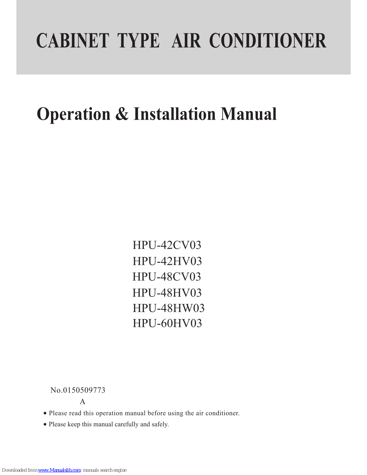 Haier HPU-42CV03, HPU-42HV03, HPU-48CV03, HPU-48HV03, HPU-48HW03 Operation & Installation Manual