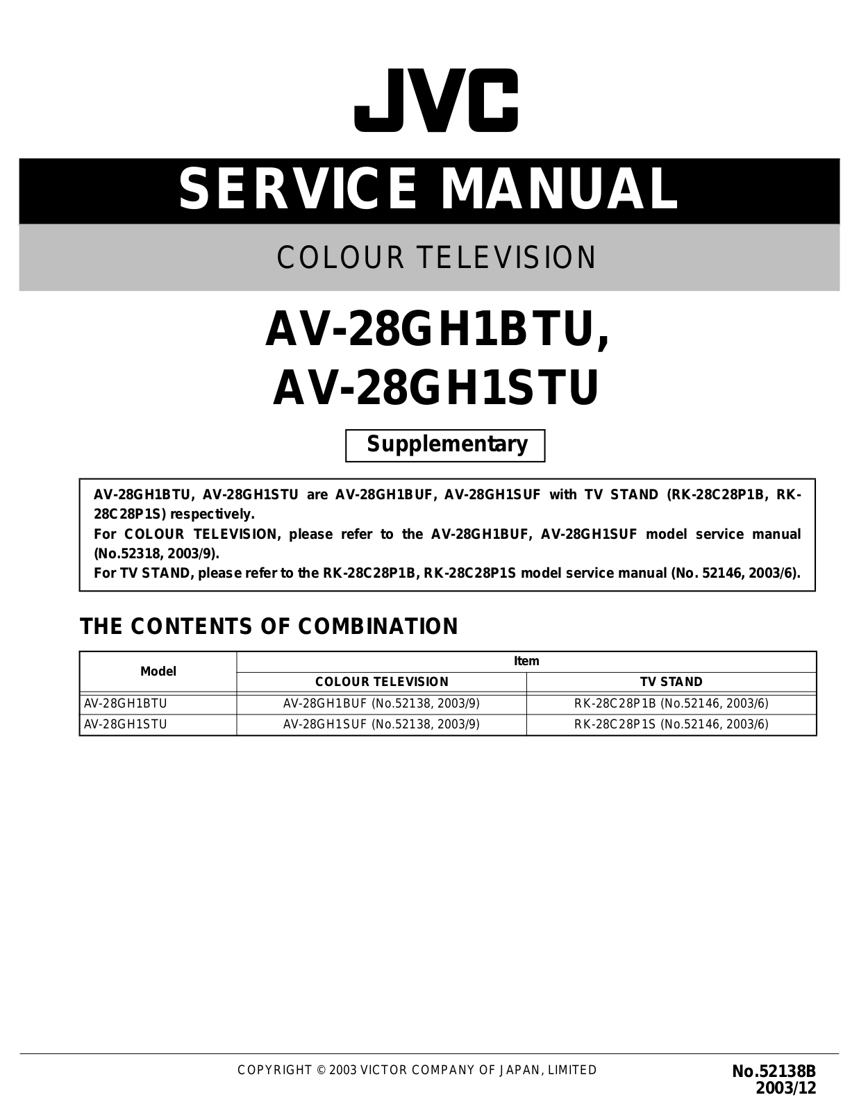 JVC AV-28GH1BTU, AV-28GH1STU Service Manual