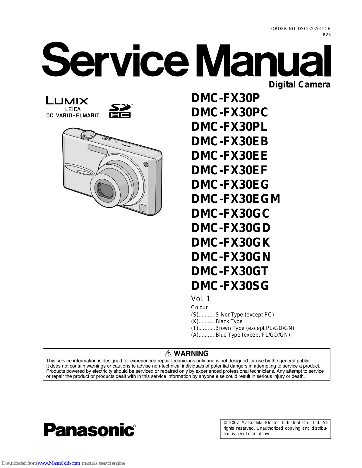 Panasonic DMC-FX30P, DMC-FX30PC, DMC-FX30PL, DMC-FX30EB, DMC-FX30EE Service Manual