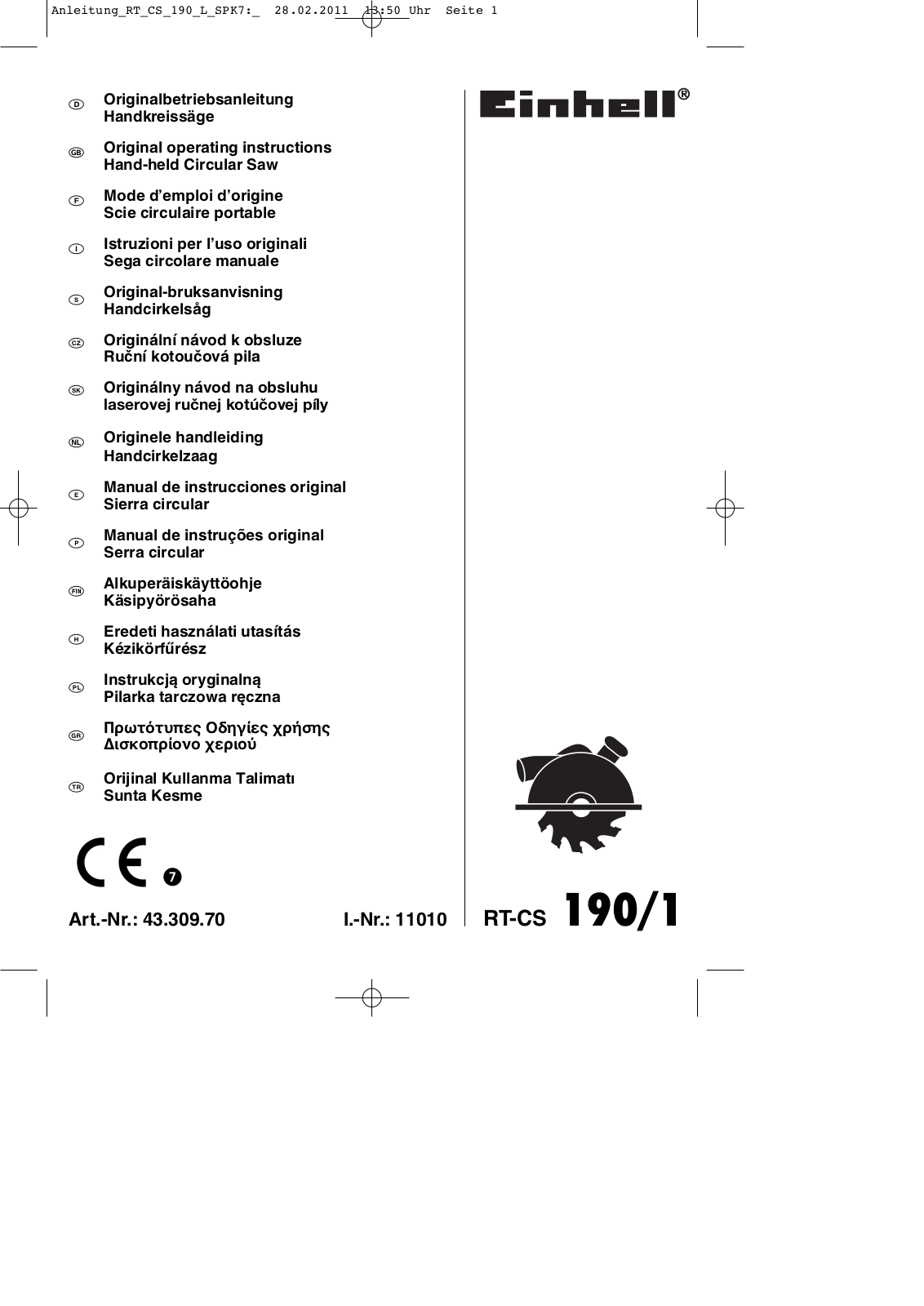 Einhell RT-CS 190 User Manual