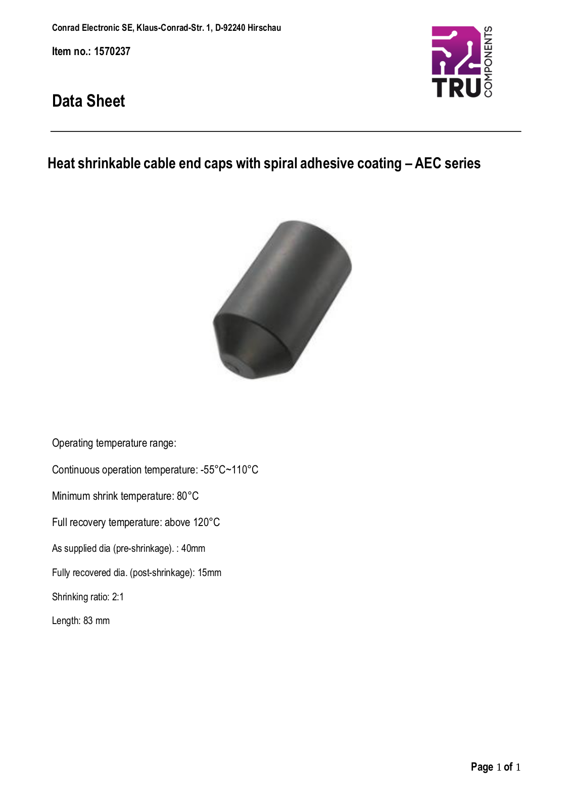 TRU COMPONENTS 1570237 Data Sheet