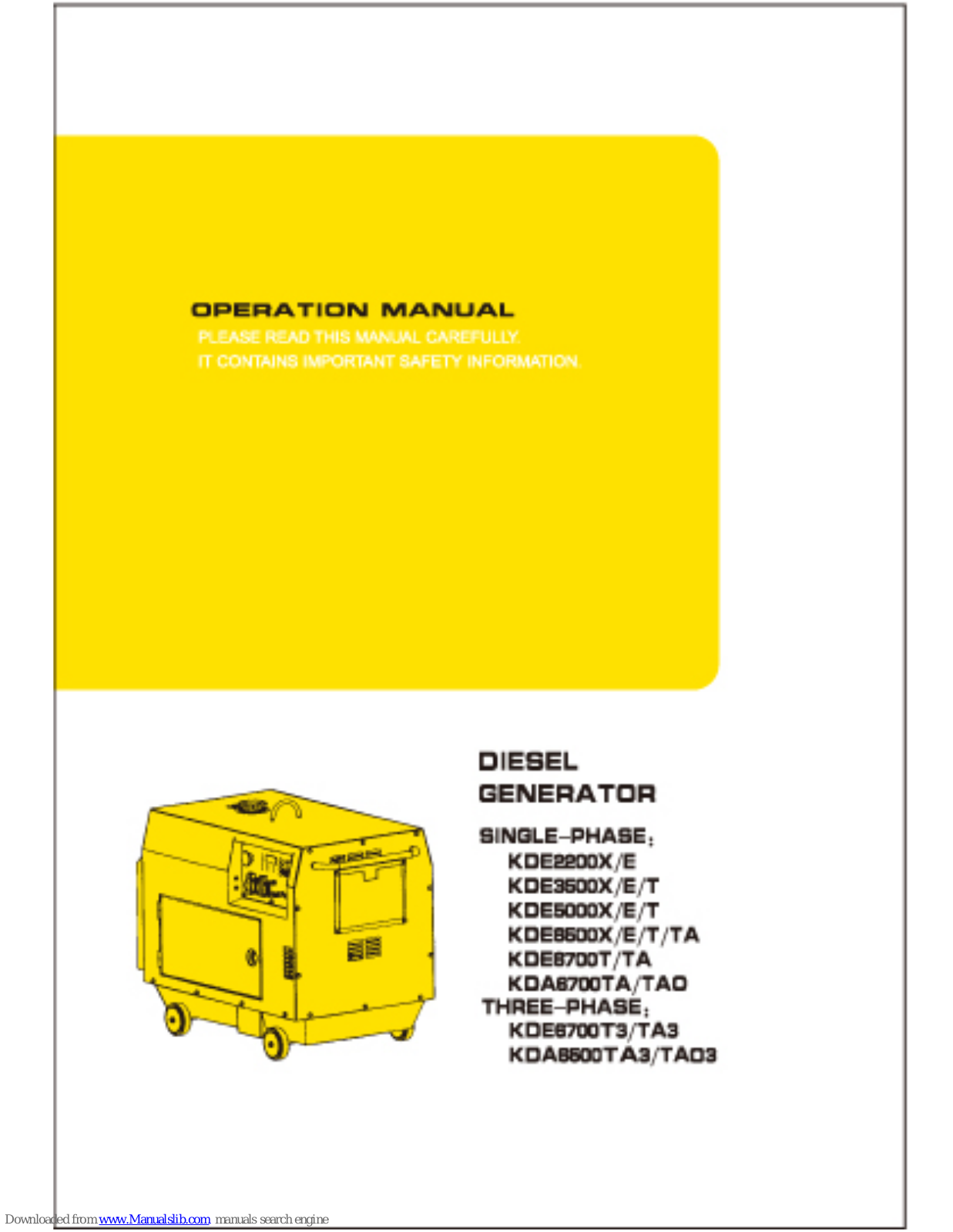 WARRIOR KDE3600E, KDE2200E, KDE5000X, KDE5000E, KDE5000T Operation Manual