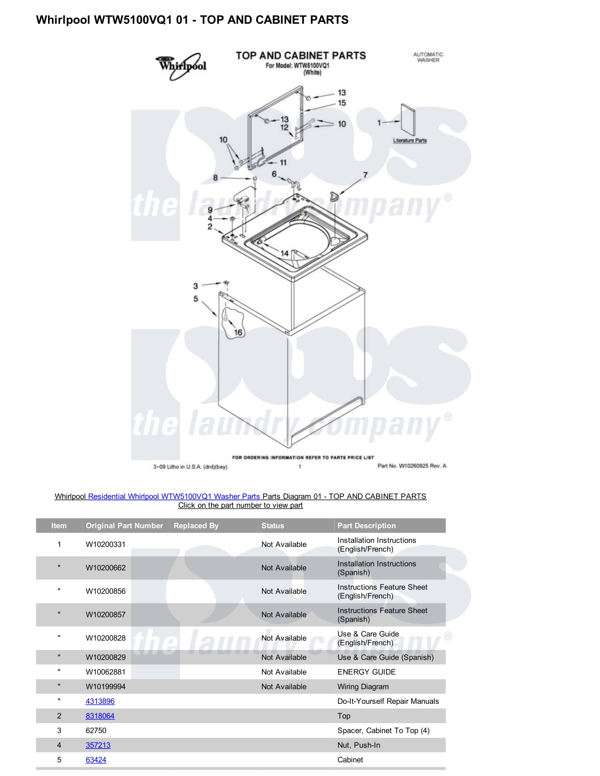 Whirlpool WTW5100VQ1 Parts Diagram