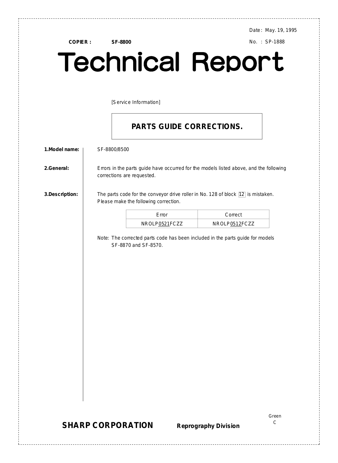 SHARP SP1888 Technical Report