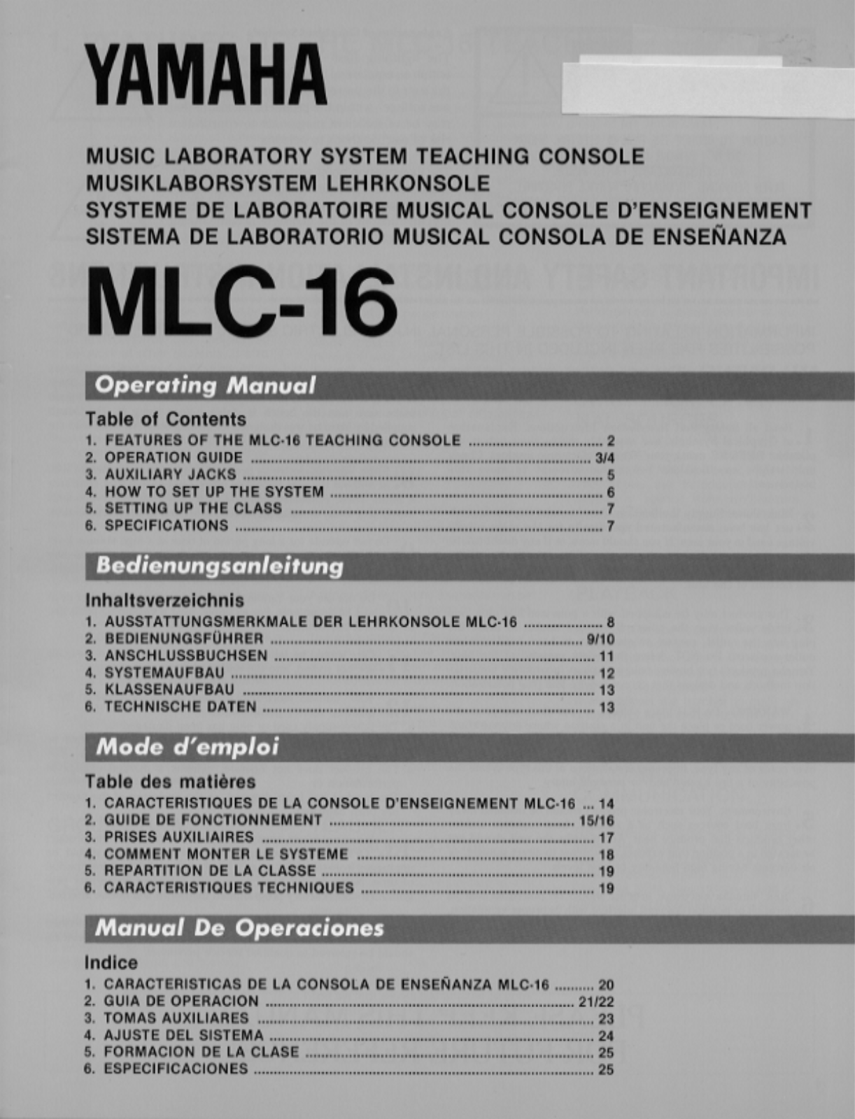 Yamaha MLC16, MLC16E User Manual