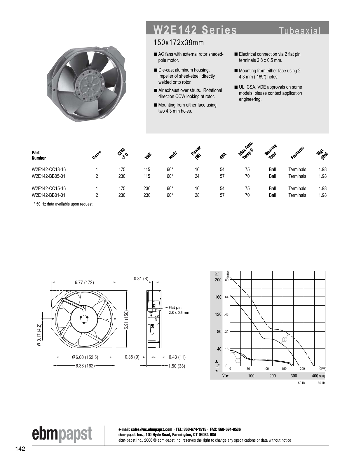 ebm-papst Tubeaxial Series W2E142 Catalog Page