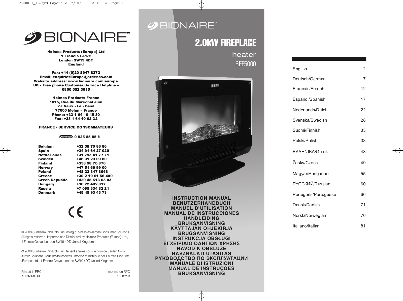 BIONAIRE BEF5000-I User Manual