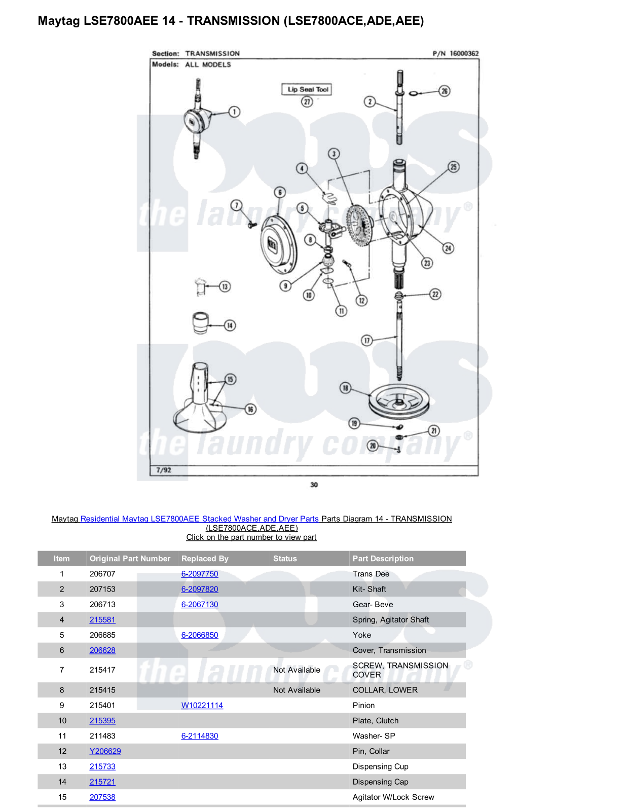 Maytag LSE7800AEE Stacked and Parts Diagram