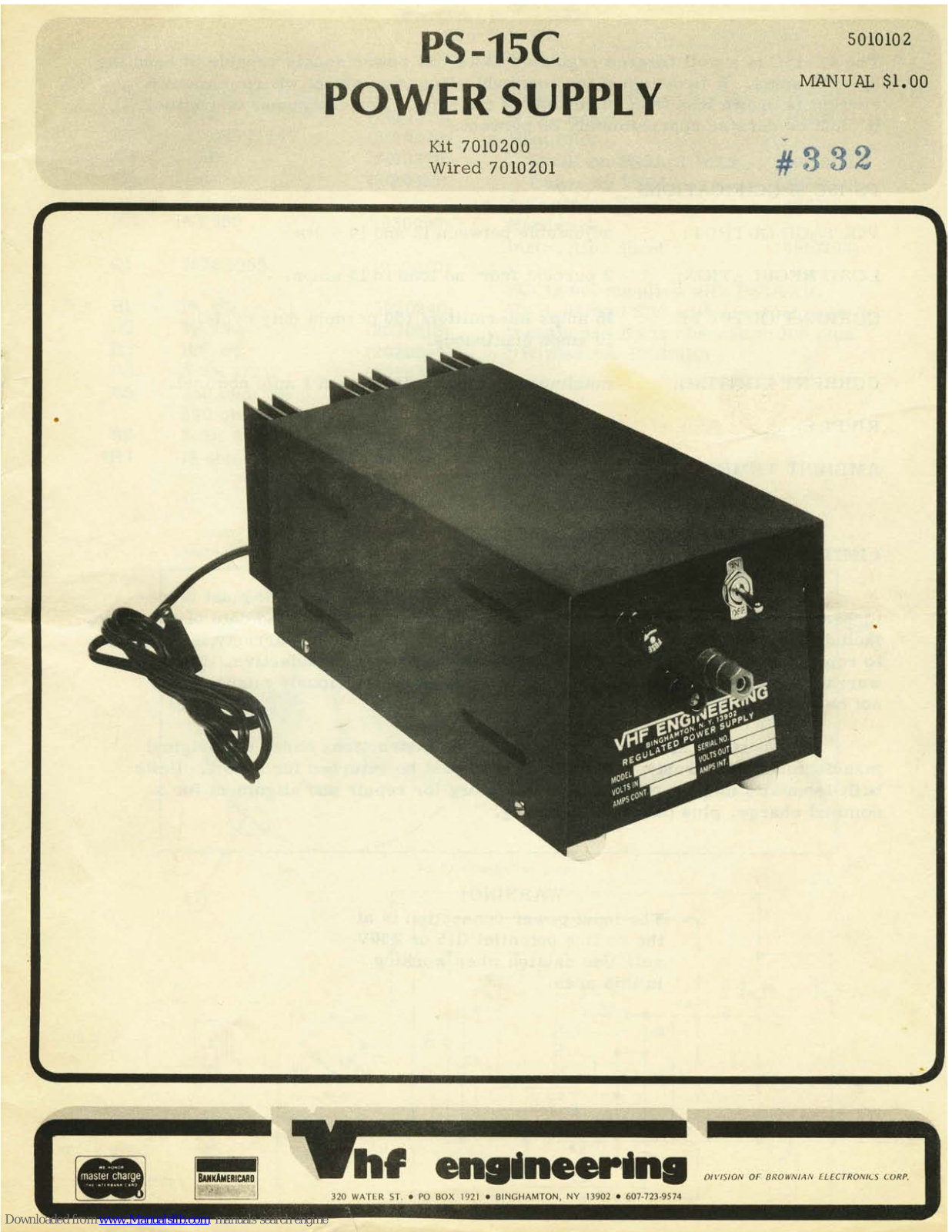 VHF Engineering PS-15C Instruction Manual - ManualMachine.com