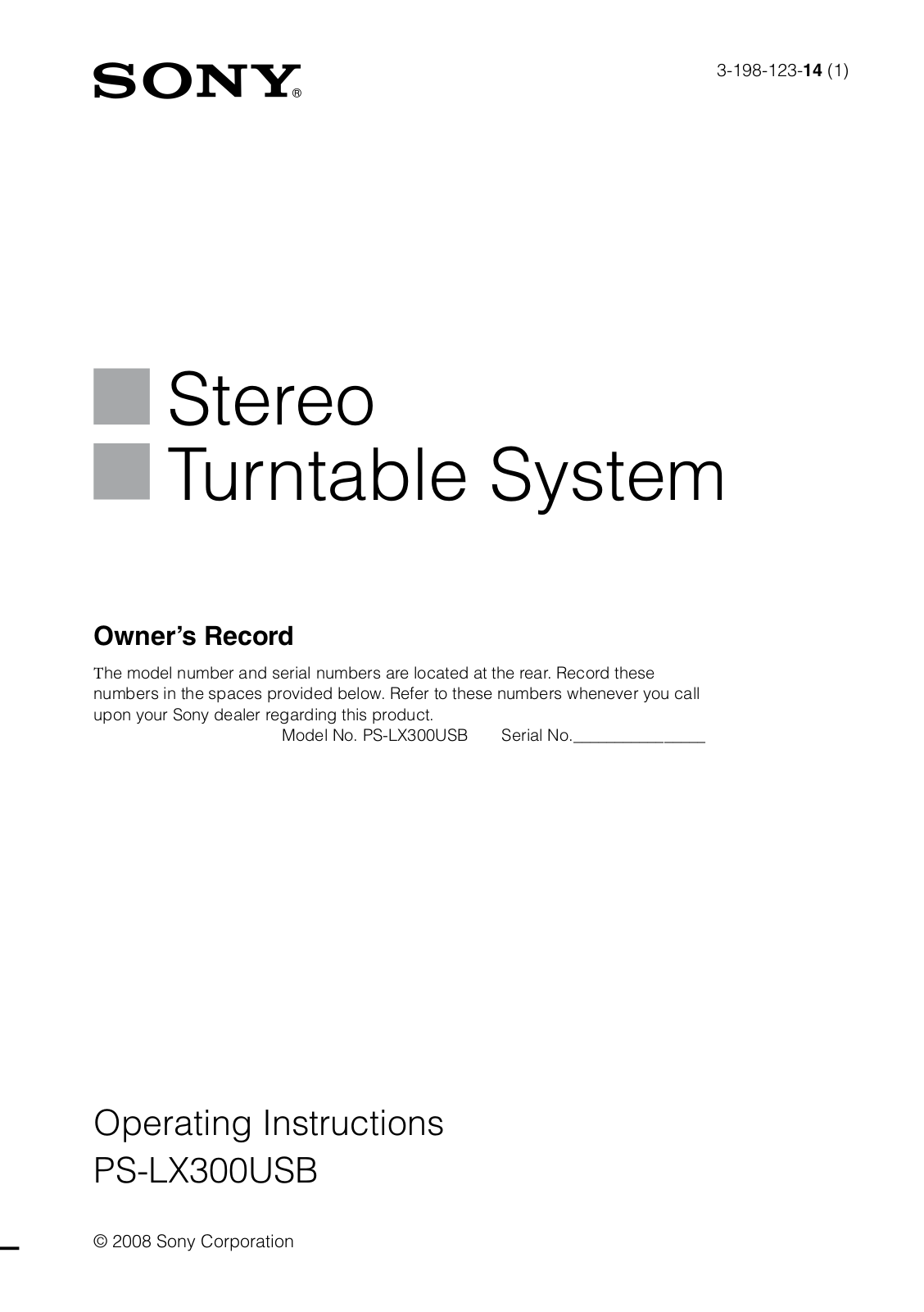 Sony PS-LX300USB User Manual