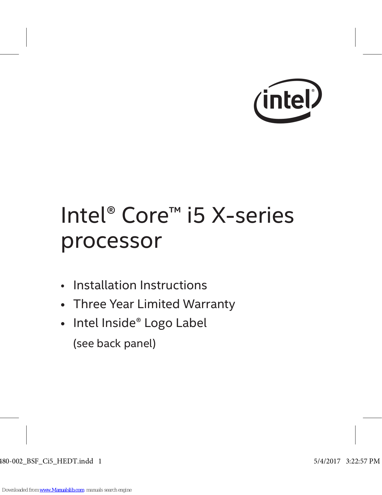 Intel core i5 X series, core i7 X series, core i9 X series Installation Instructions Manual