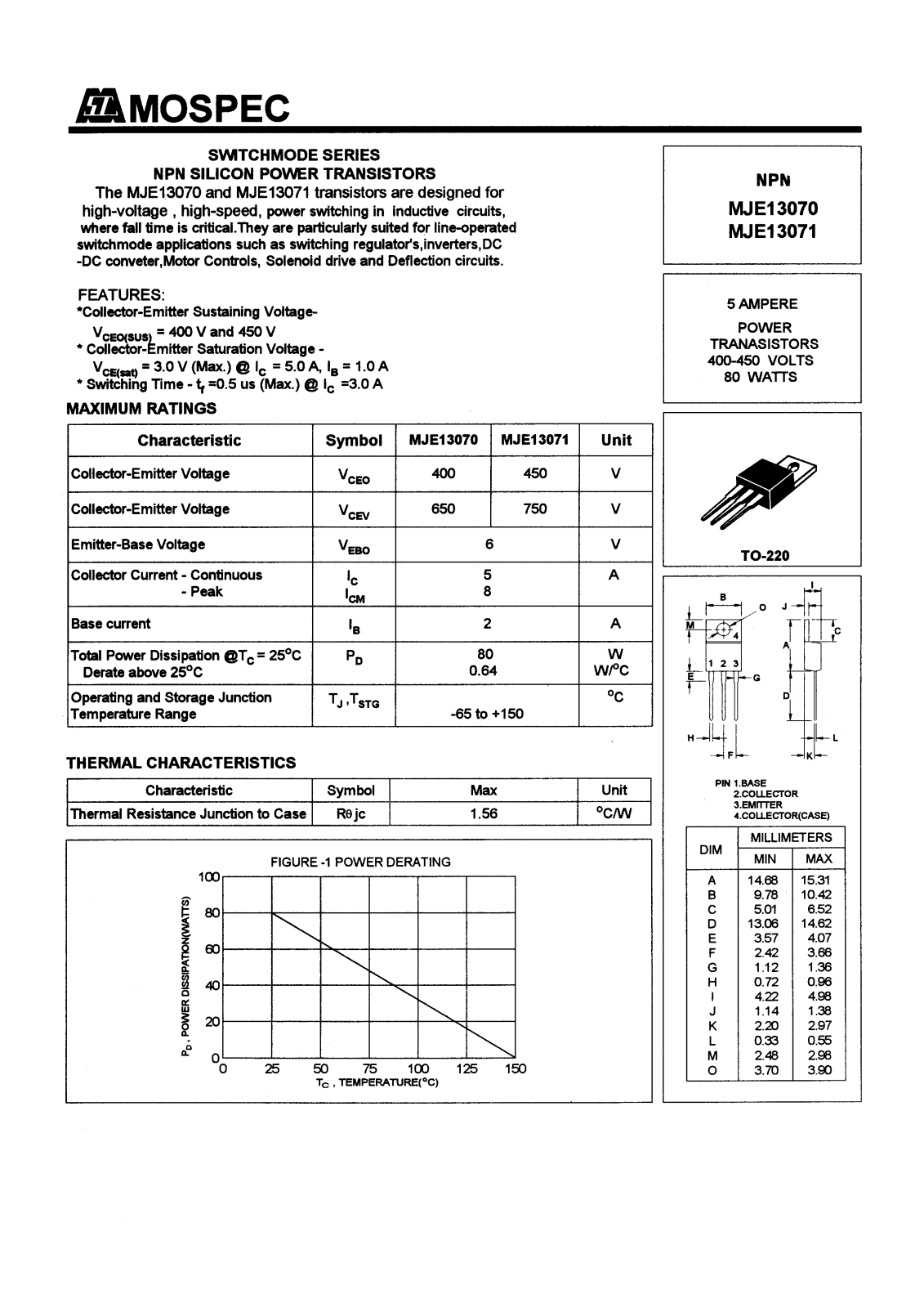 MOSPEC MJE13070 Datasheet