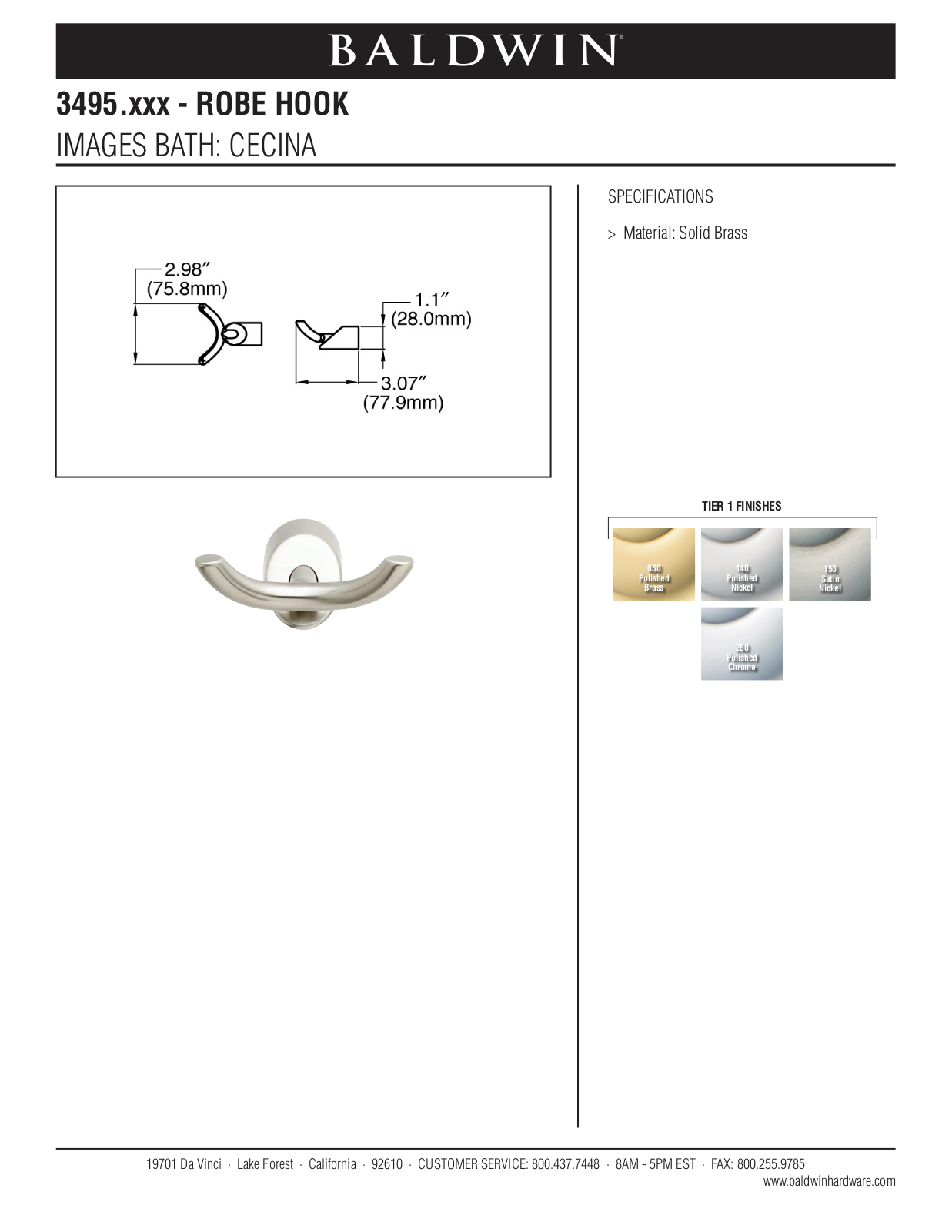 Baldwin Cecina Robe Hook User Manual