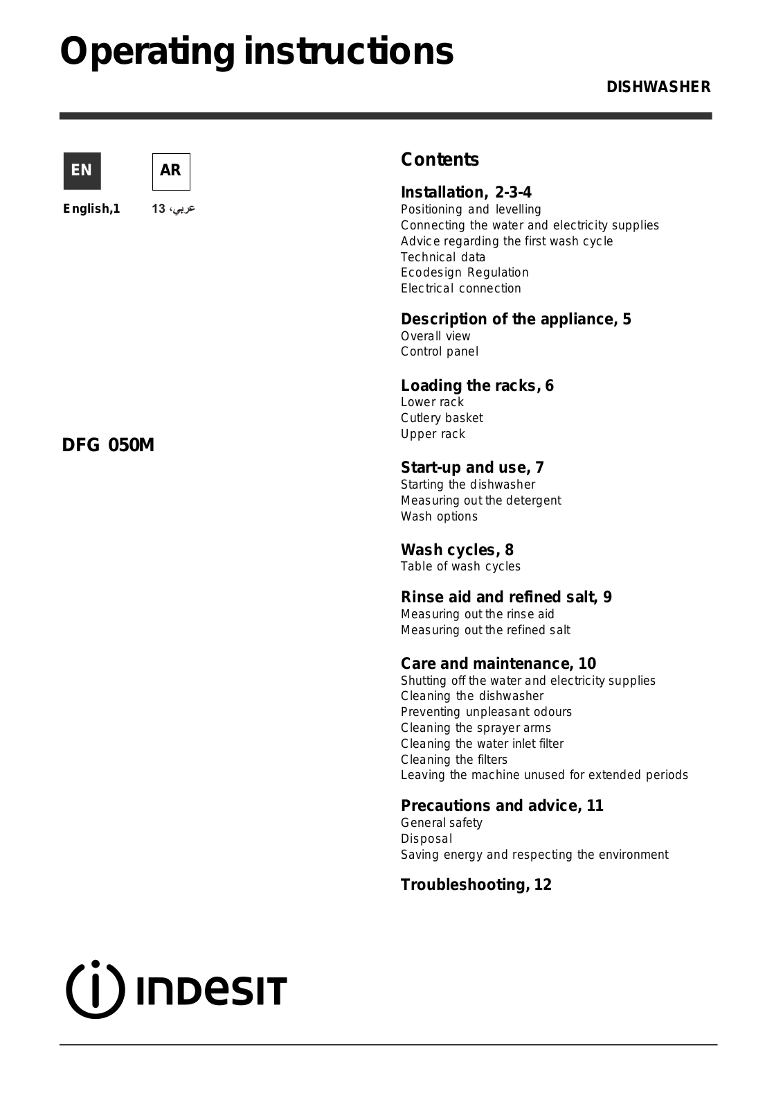 INDESIT DFG 050M (EX) 60 HZ User Manual