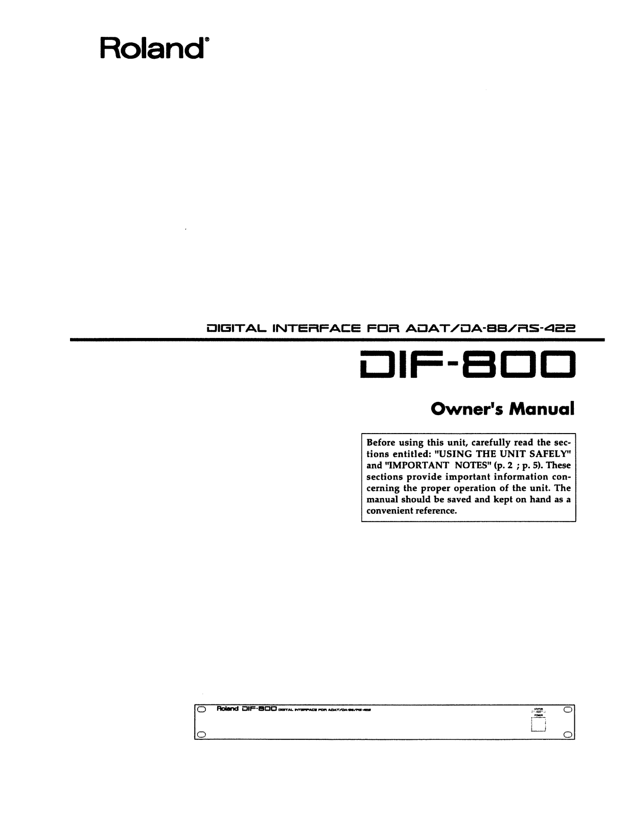 Roland Corporation DIF-800 Owner's Manual