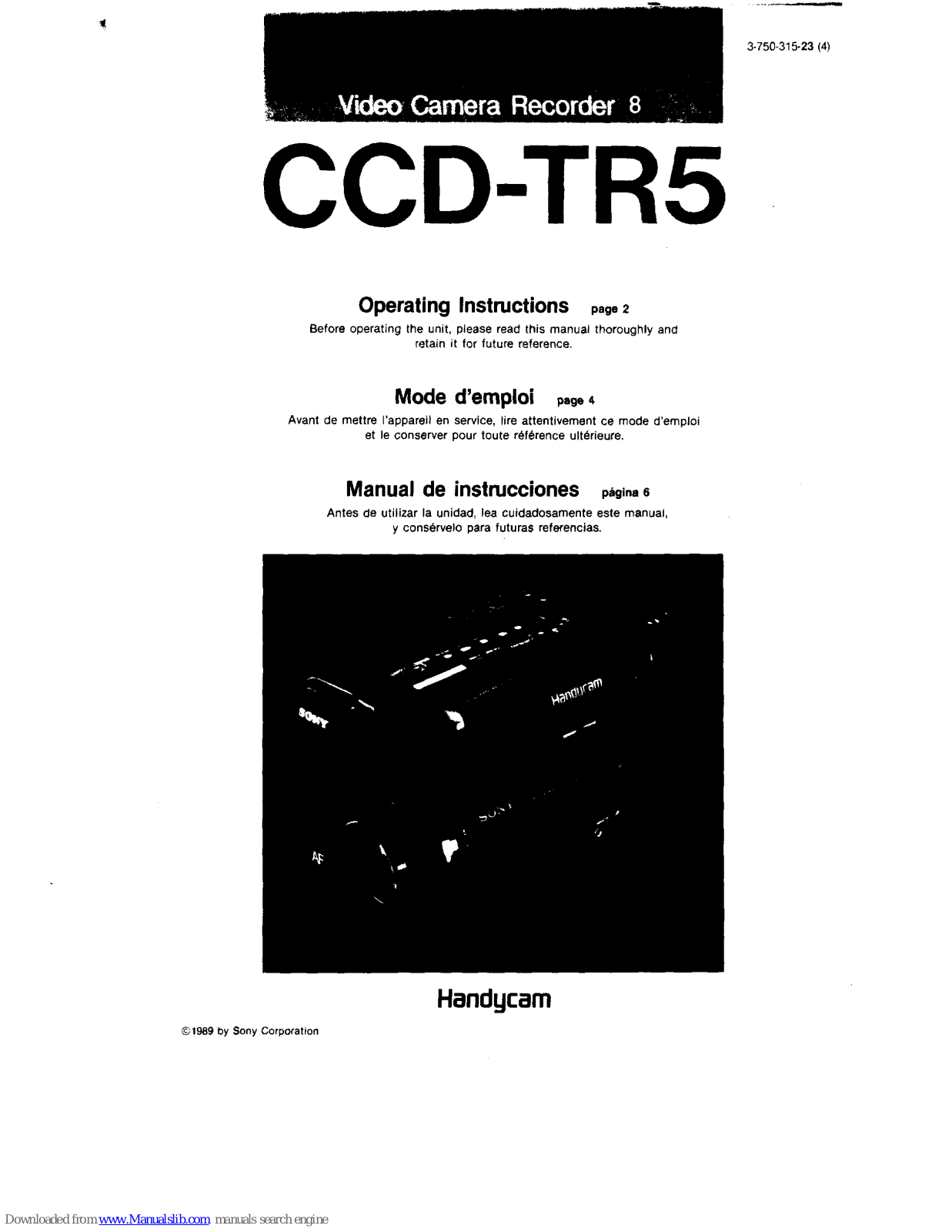 Sony Handycam CCD-TR5 Operating Instructions Manual