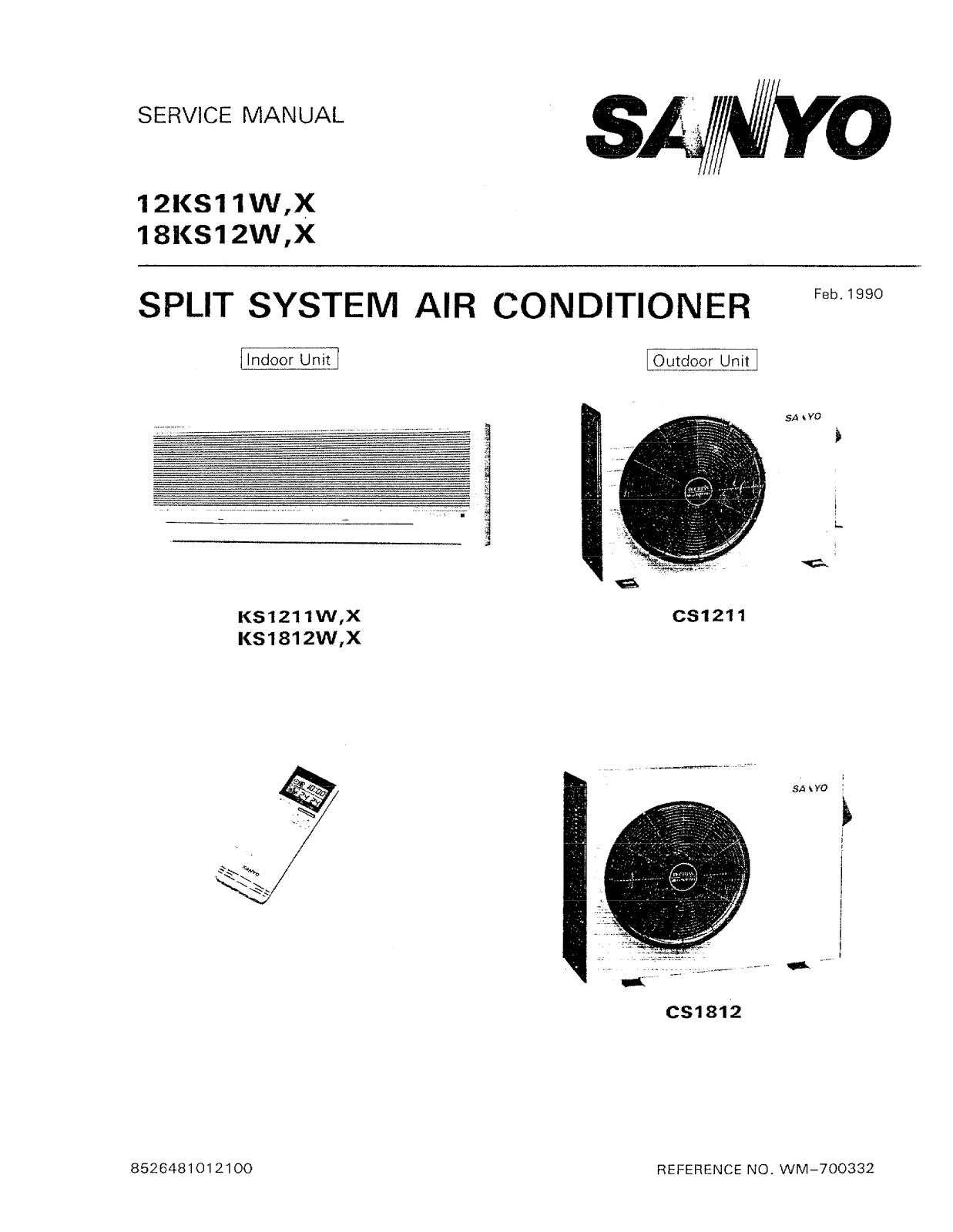 Sanyo 18KS12X, 18KS12W, 12KS11X, 12KS11W Service Manual